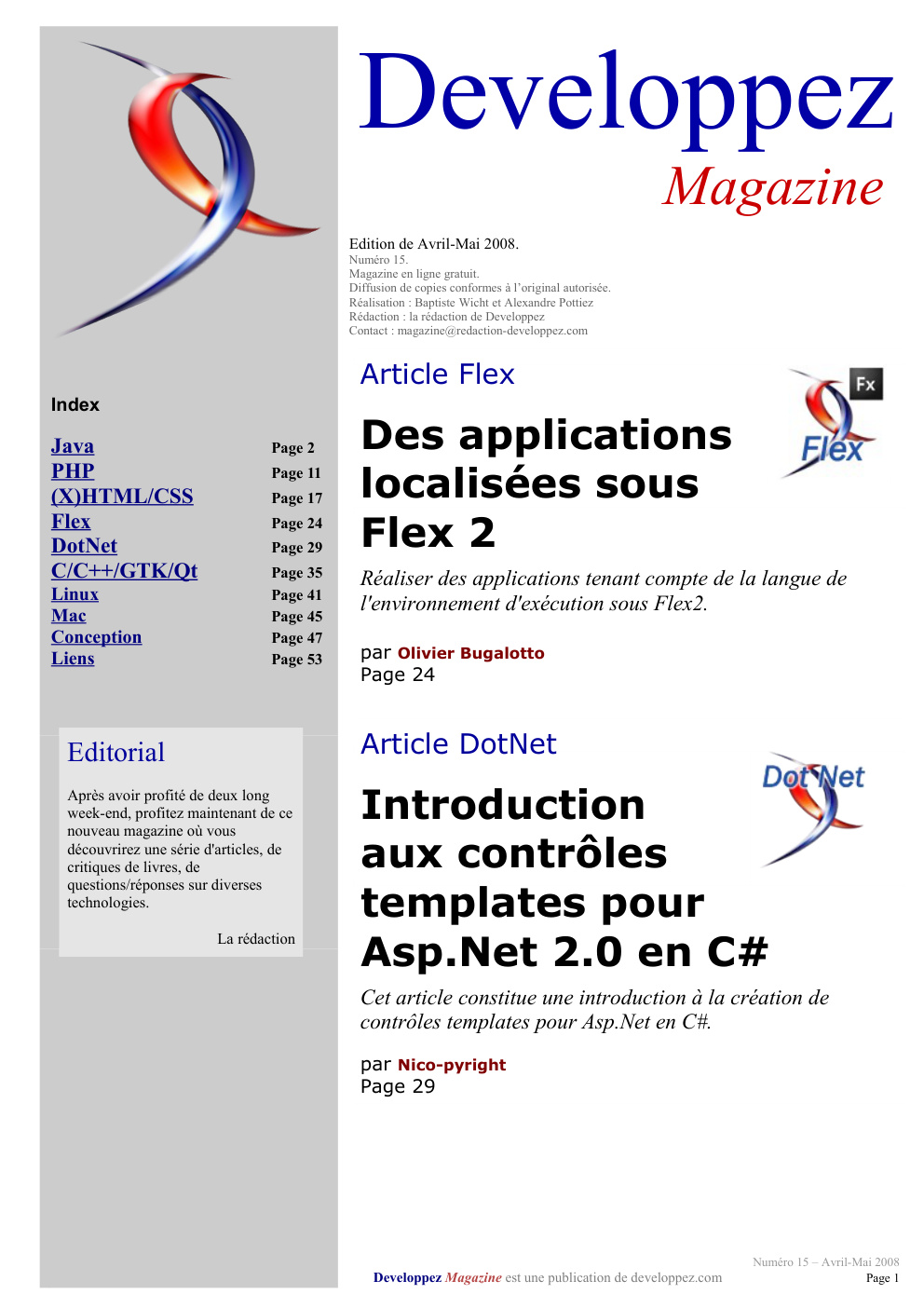 Première page de developpezmag numero15