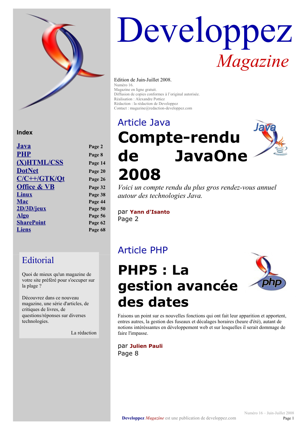 Première page de developpezmag numero16