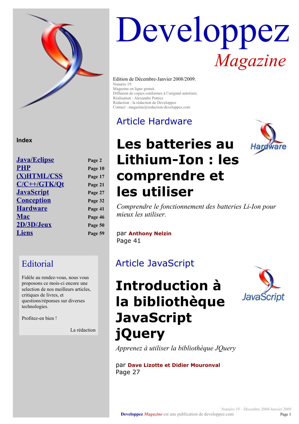 Première page de developpezmag numero19