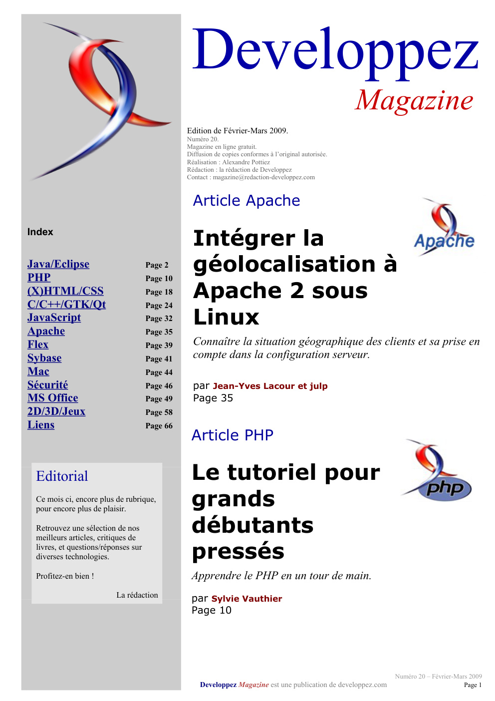 Première page de developpezmag numero20