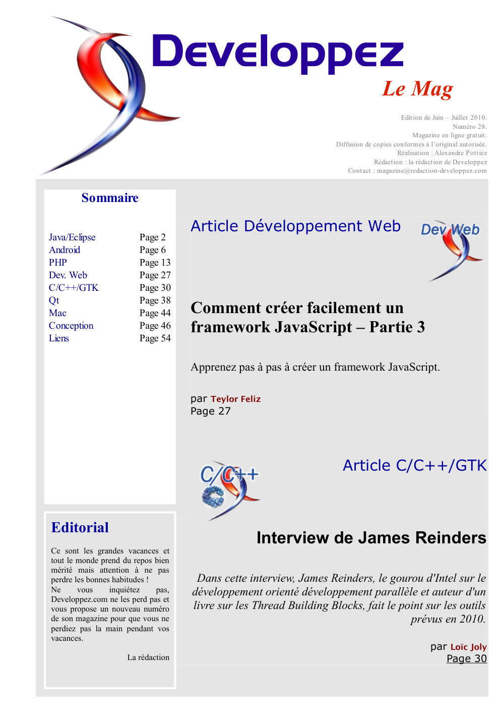 Première page de developpezmag numero28