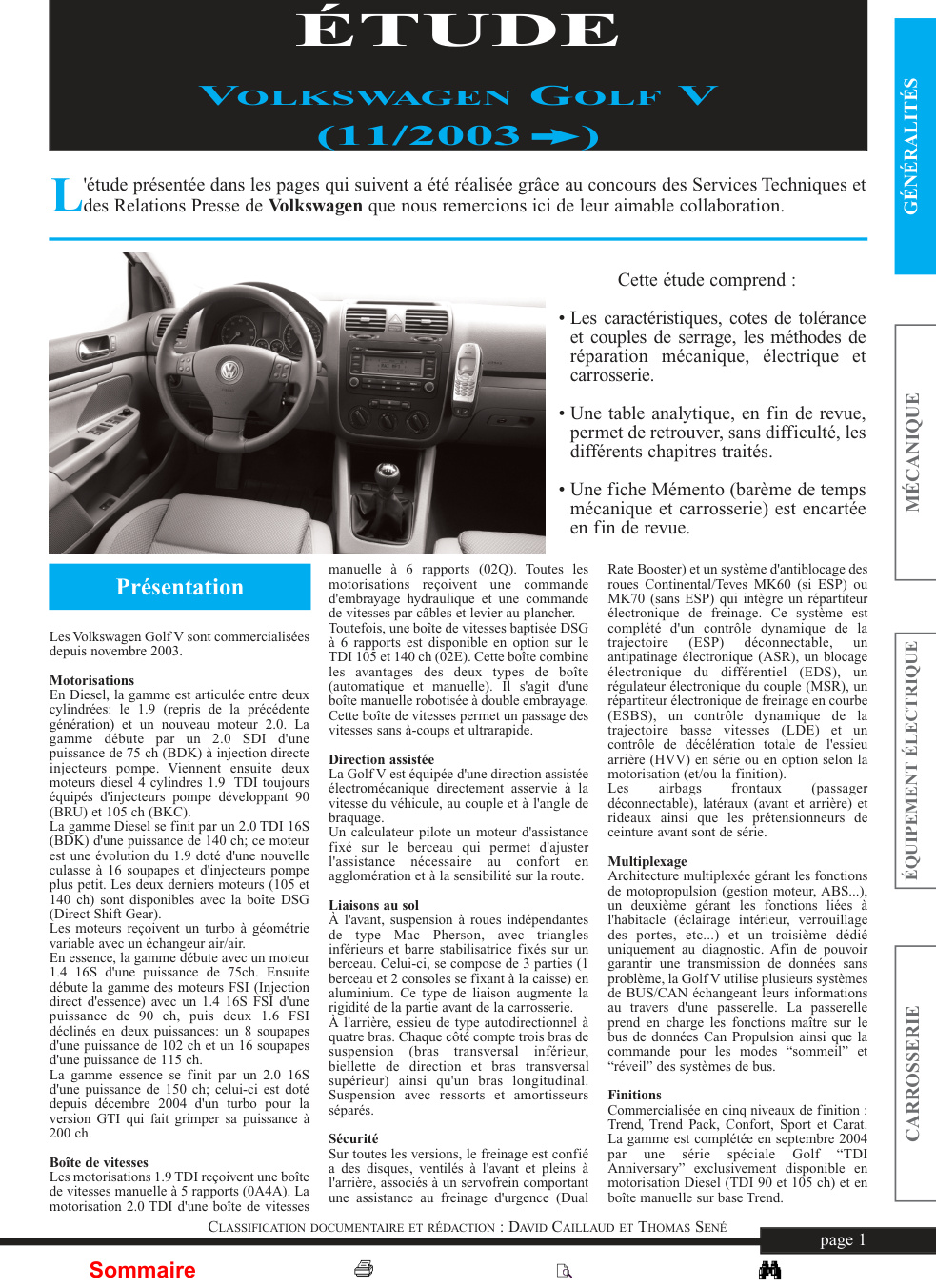 Première page de VOLKSWAGEN GOLF V