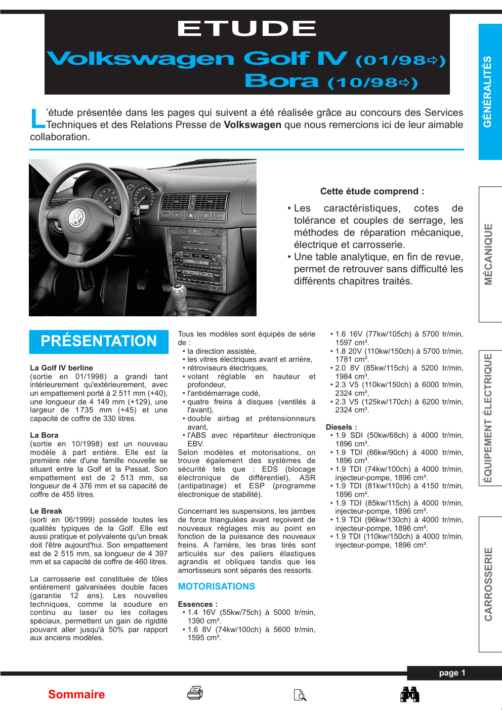 Première page de Volkswagen Golf IV (01/98D)