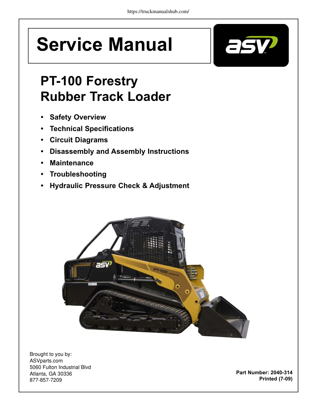 Première page de ASV PT100 Forestry Service Manual