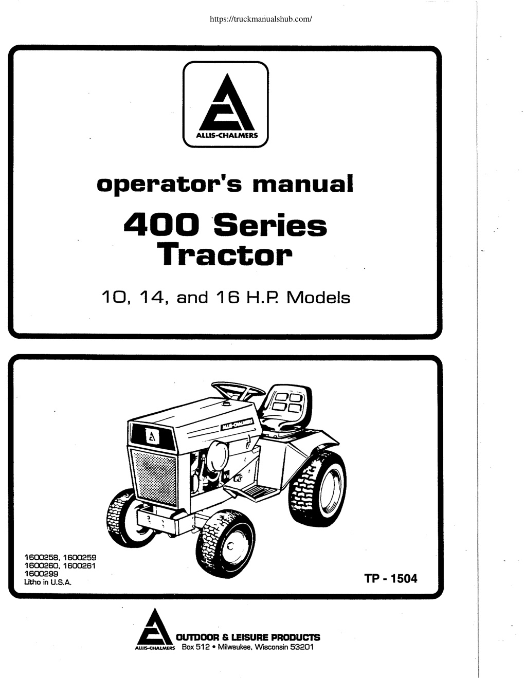 Première page de operator's manual