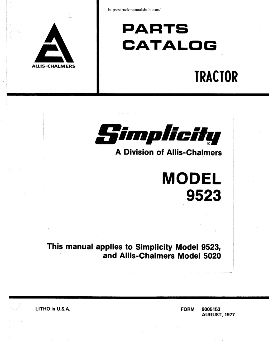 Première page de This manual applies to Simplicity Model 9523