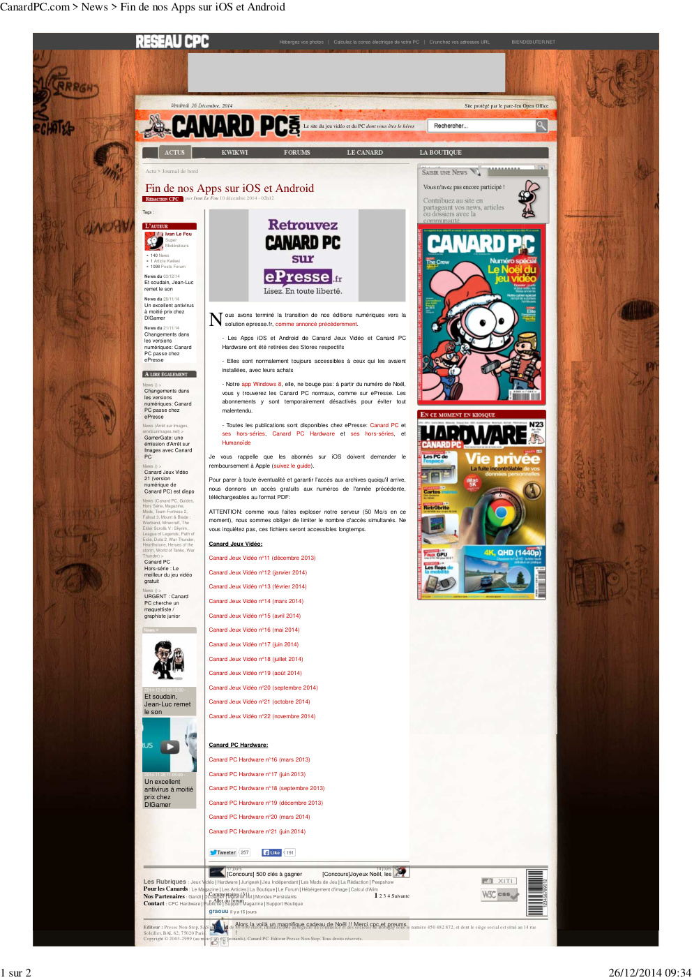 Première page de hardwarecanardpc numero017