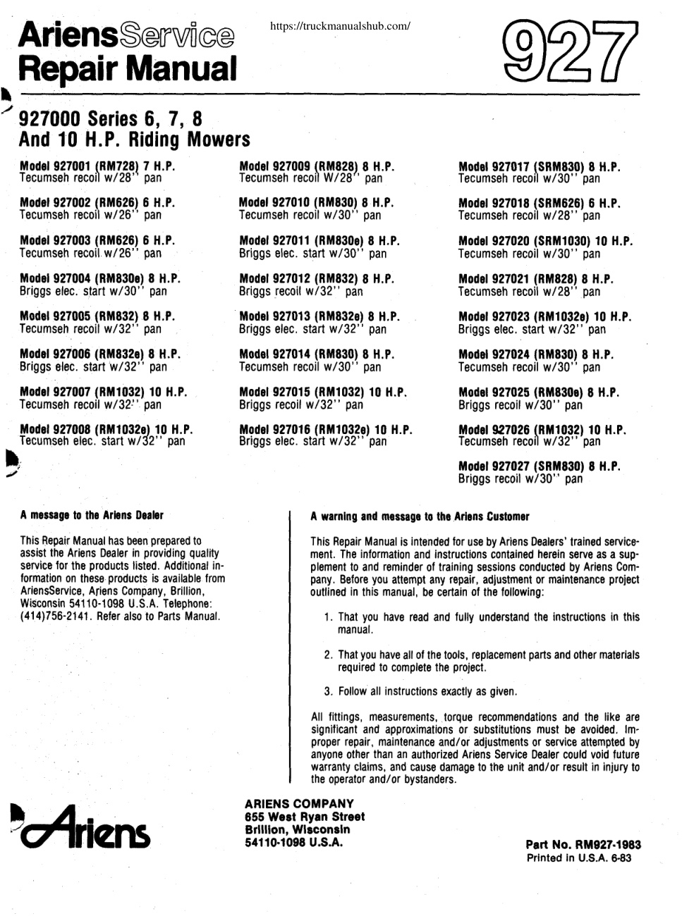 Première page de Repair Manual