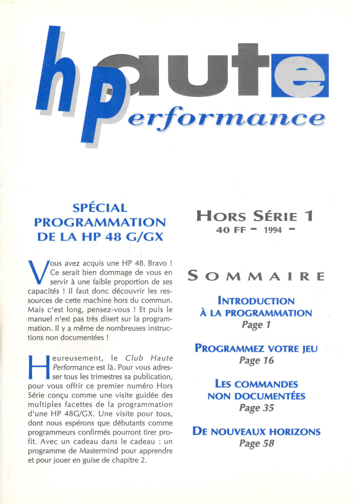 Première page de hauteperformance numerohs01