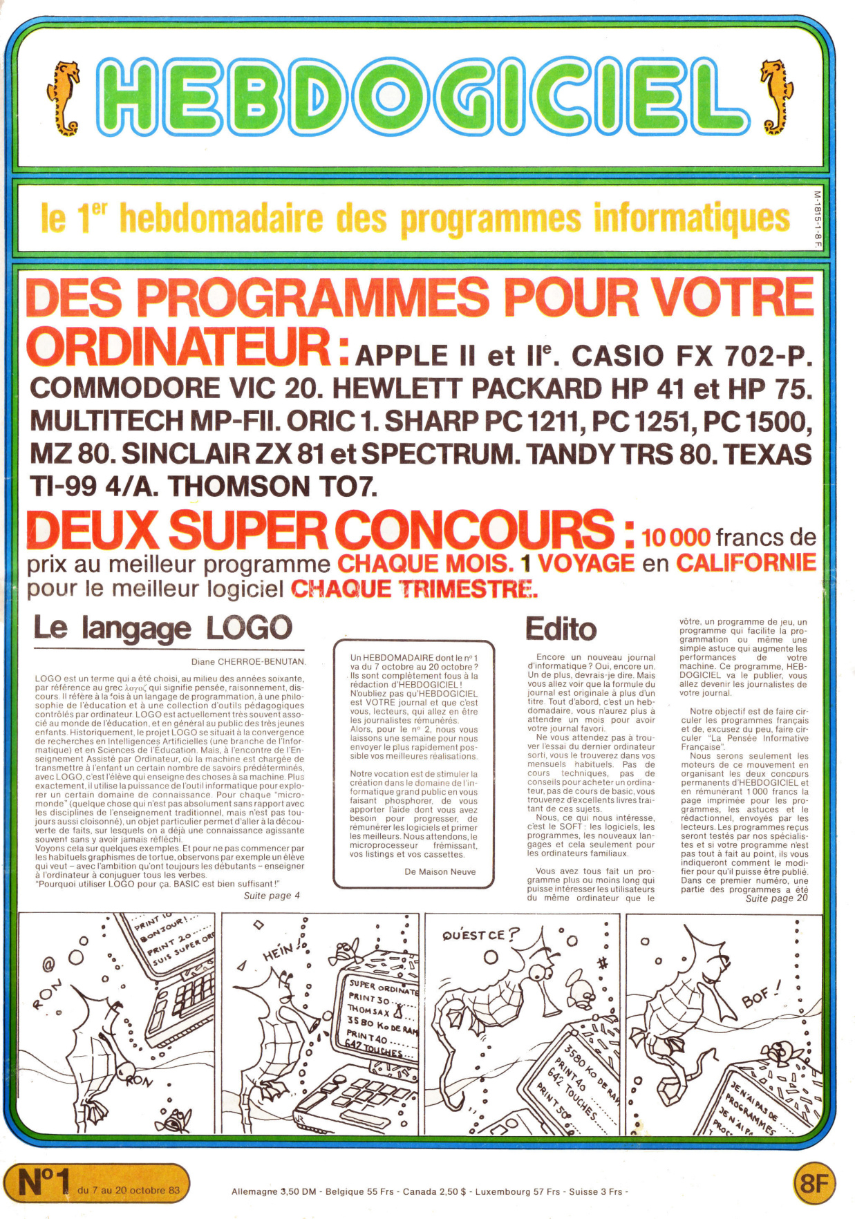 Première page de hebdogiciel numero001