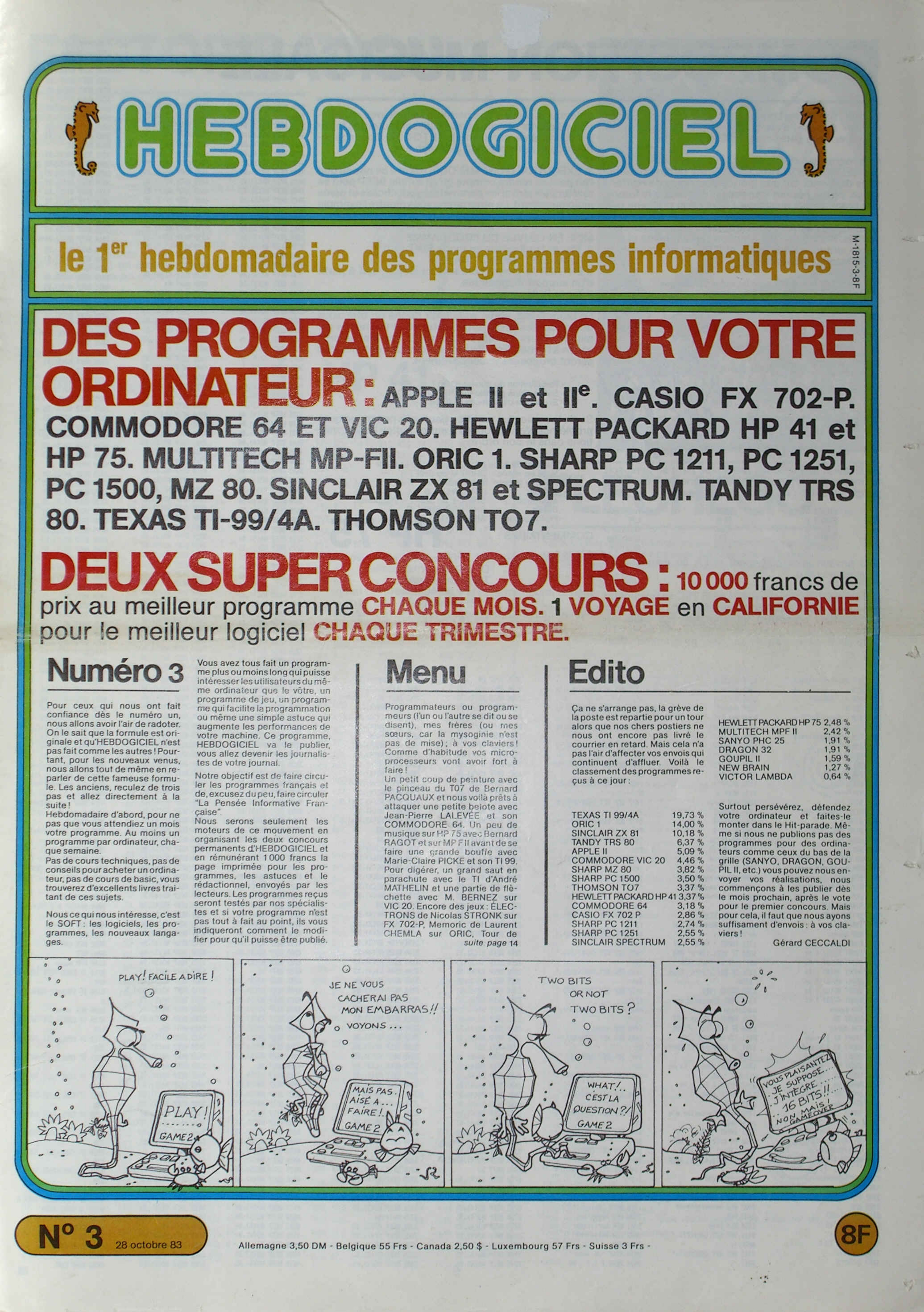 Première page de hebdogiciel numero003