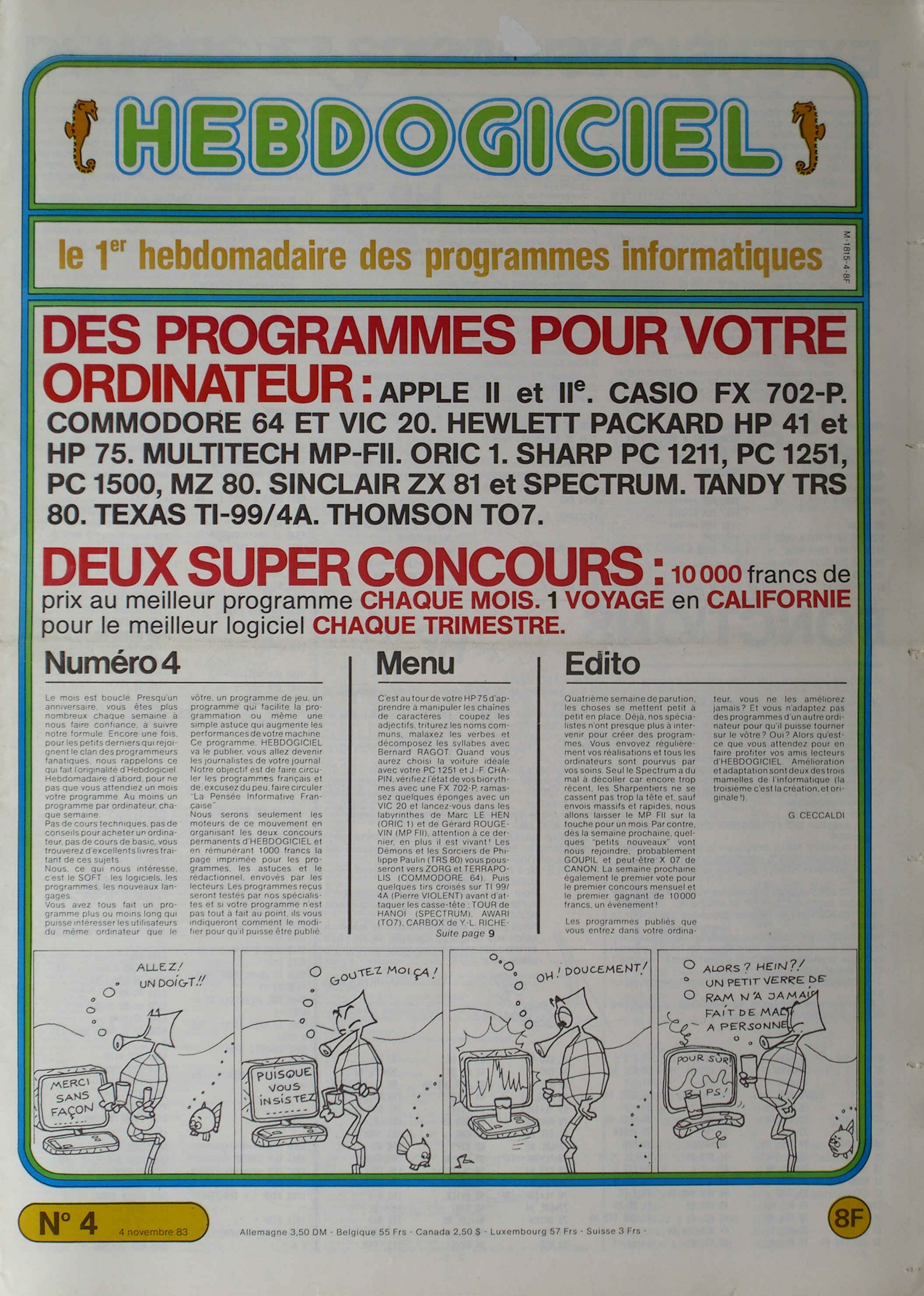 Première page de hebdogiciel numero004