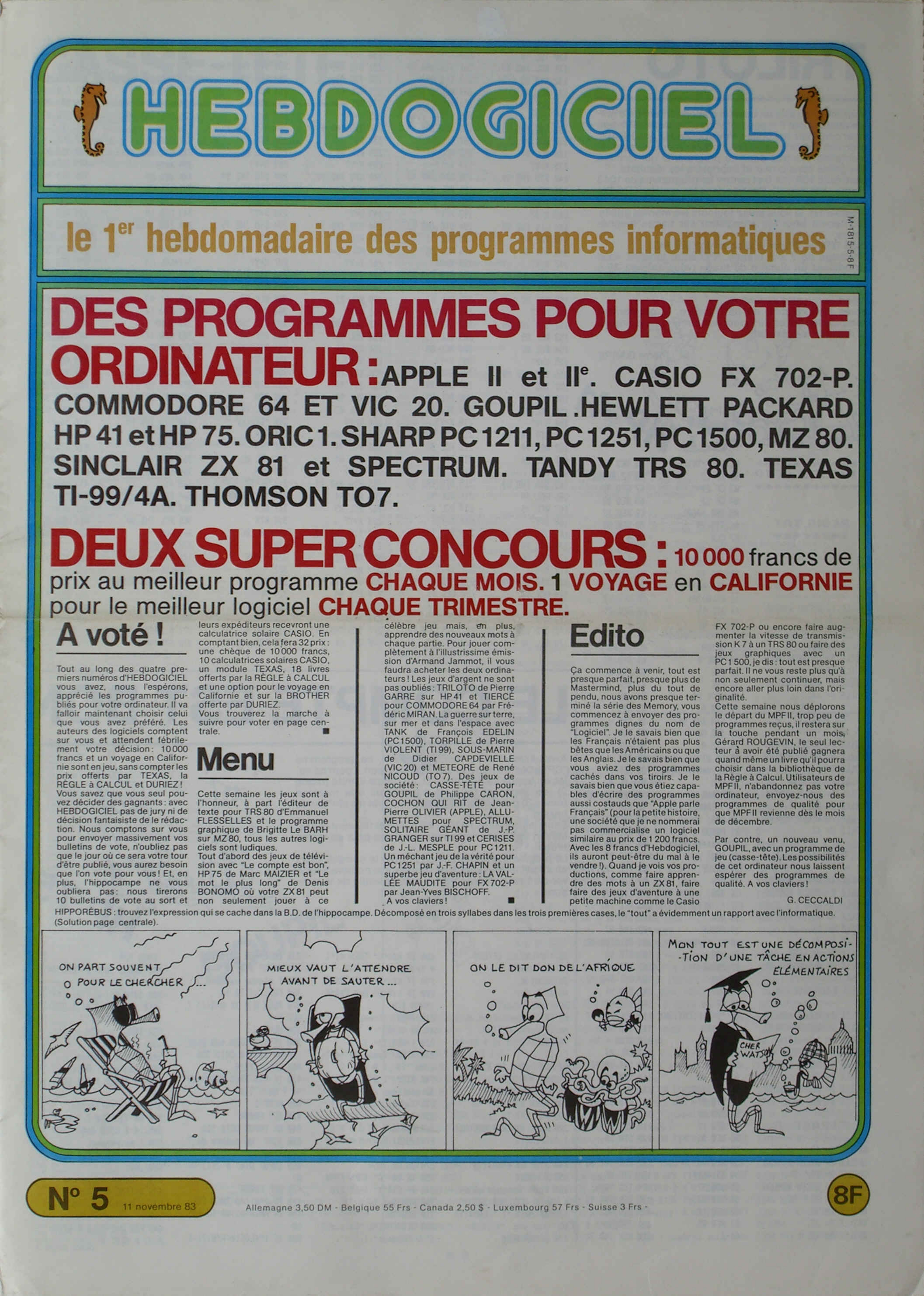 Première page de hebdogiciel numero005