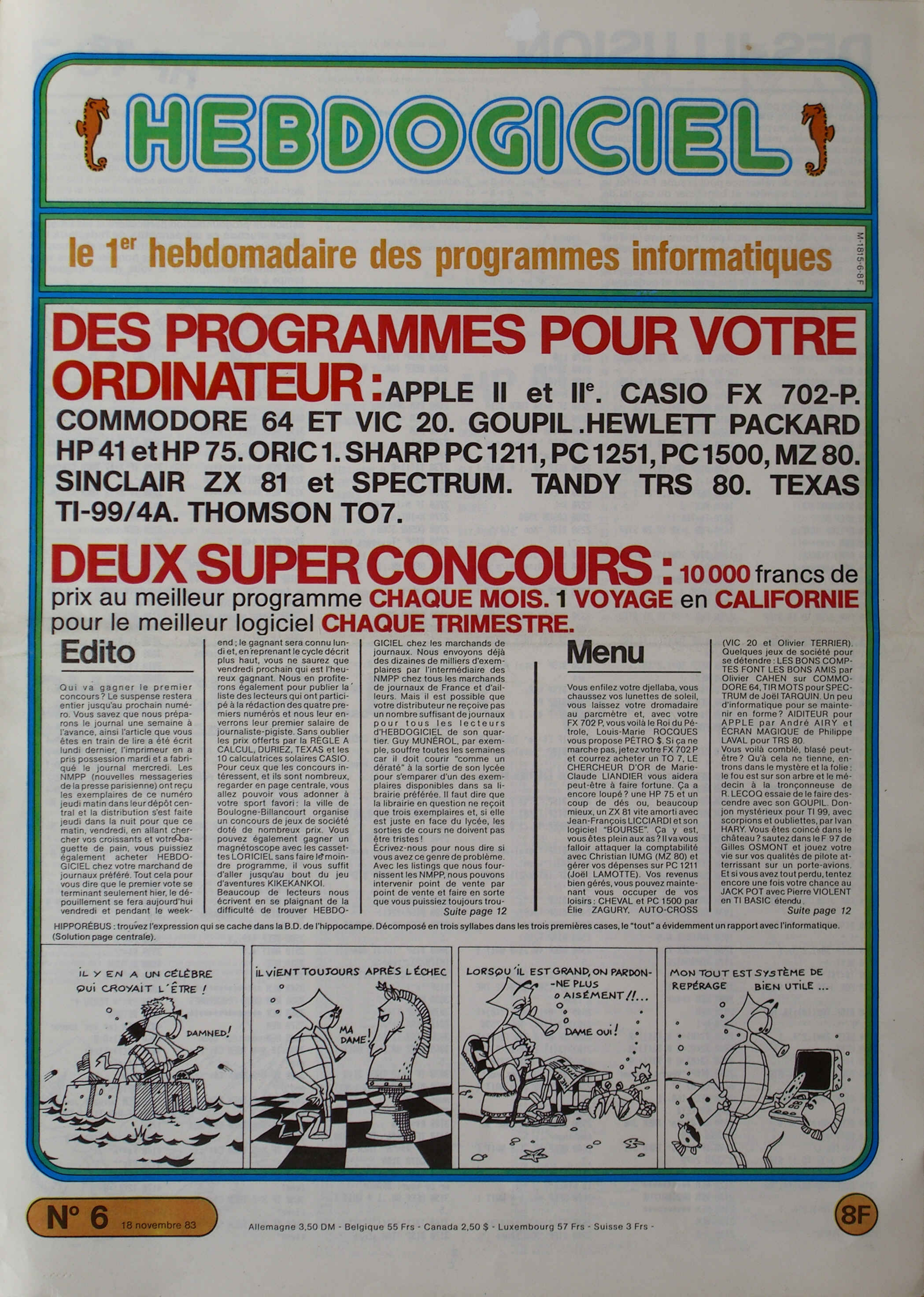 Première page de hebdogiciel numero006