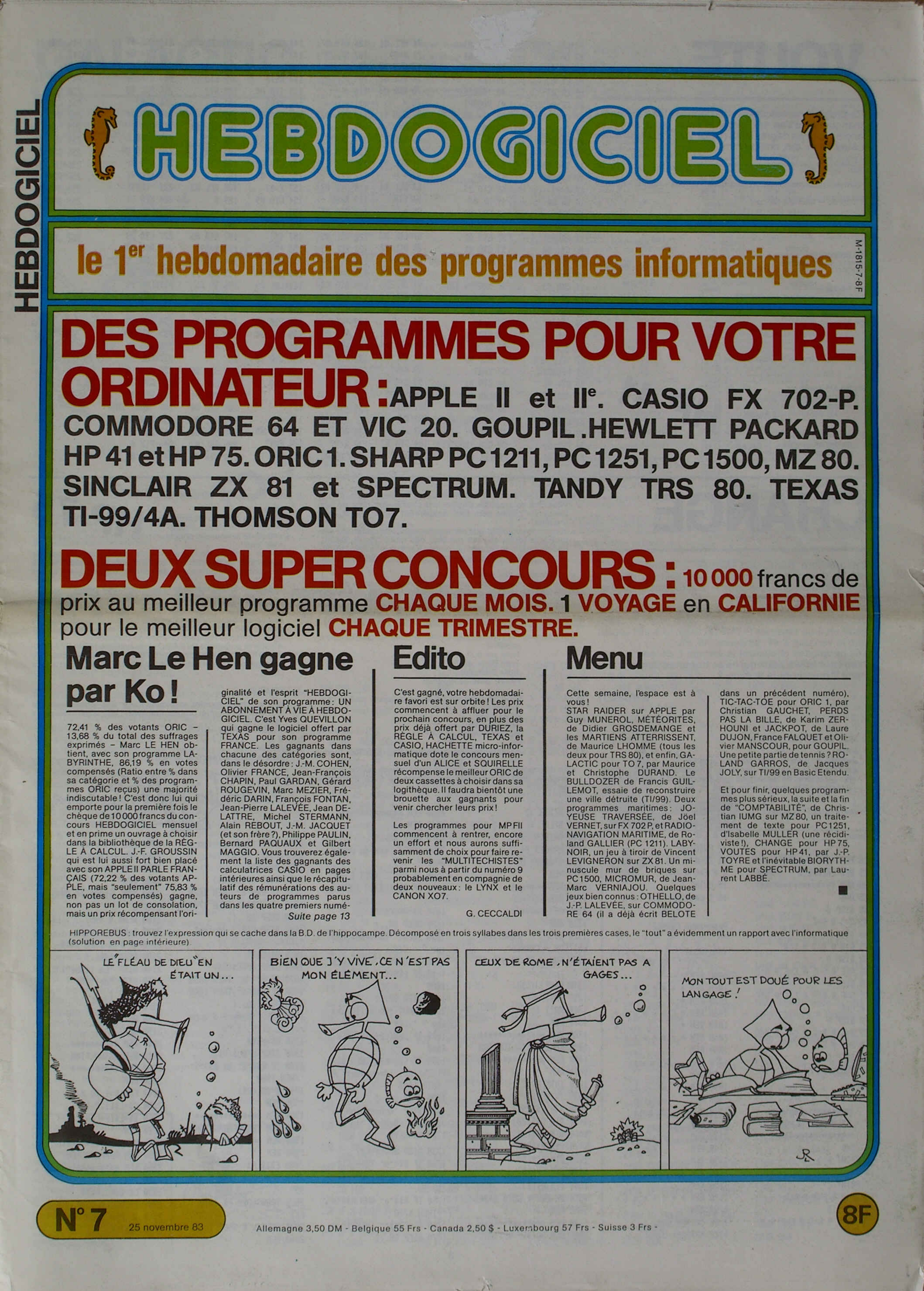Première page de hebdogiciel numero007