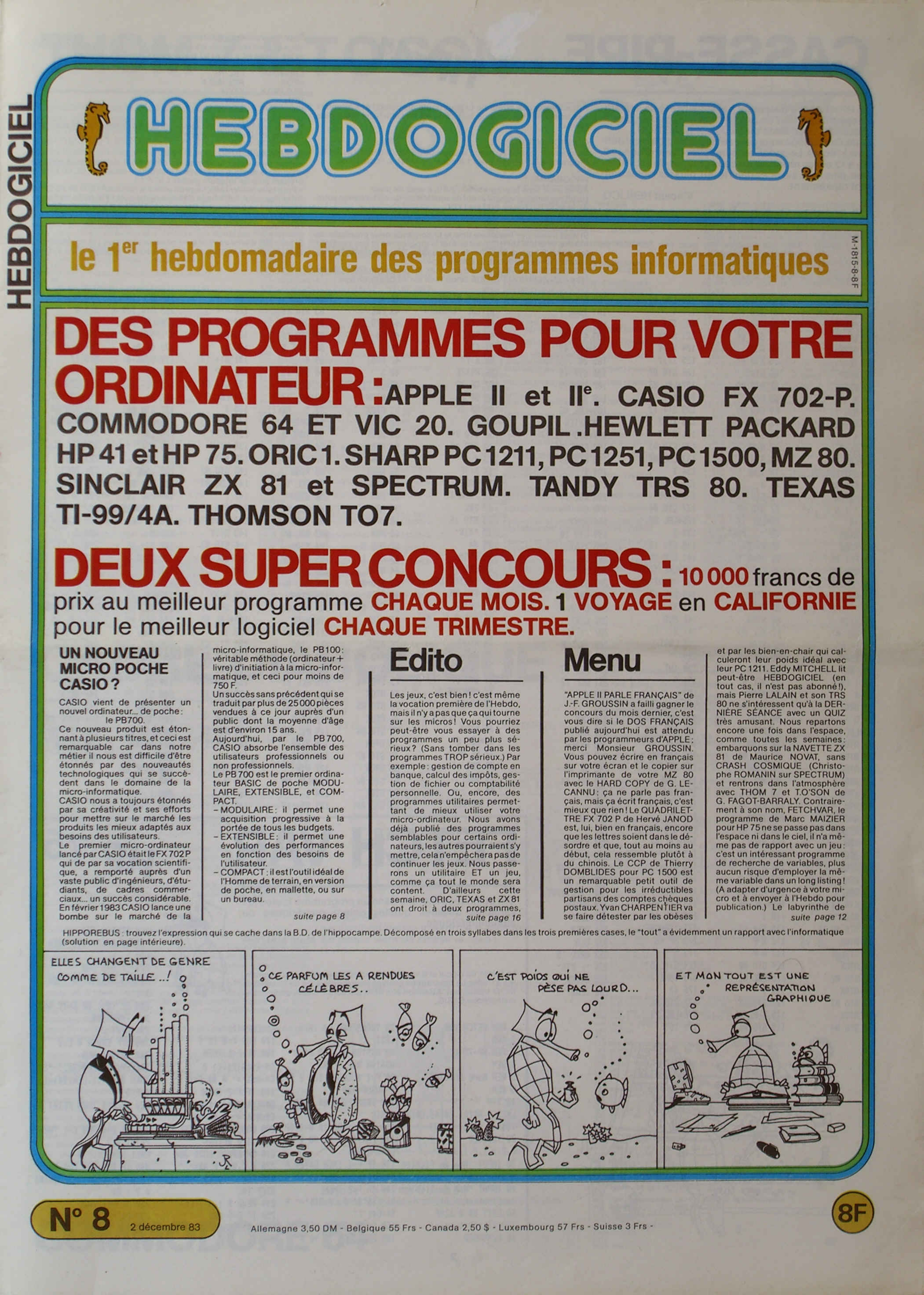 Première page de hebdogiciel numero008