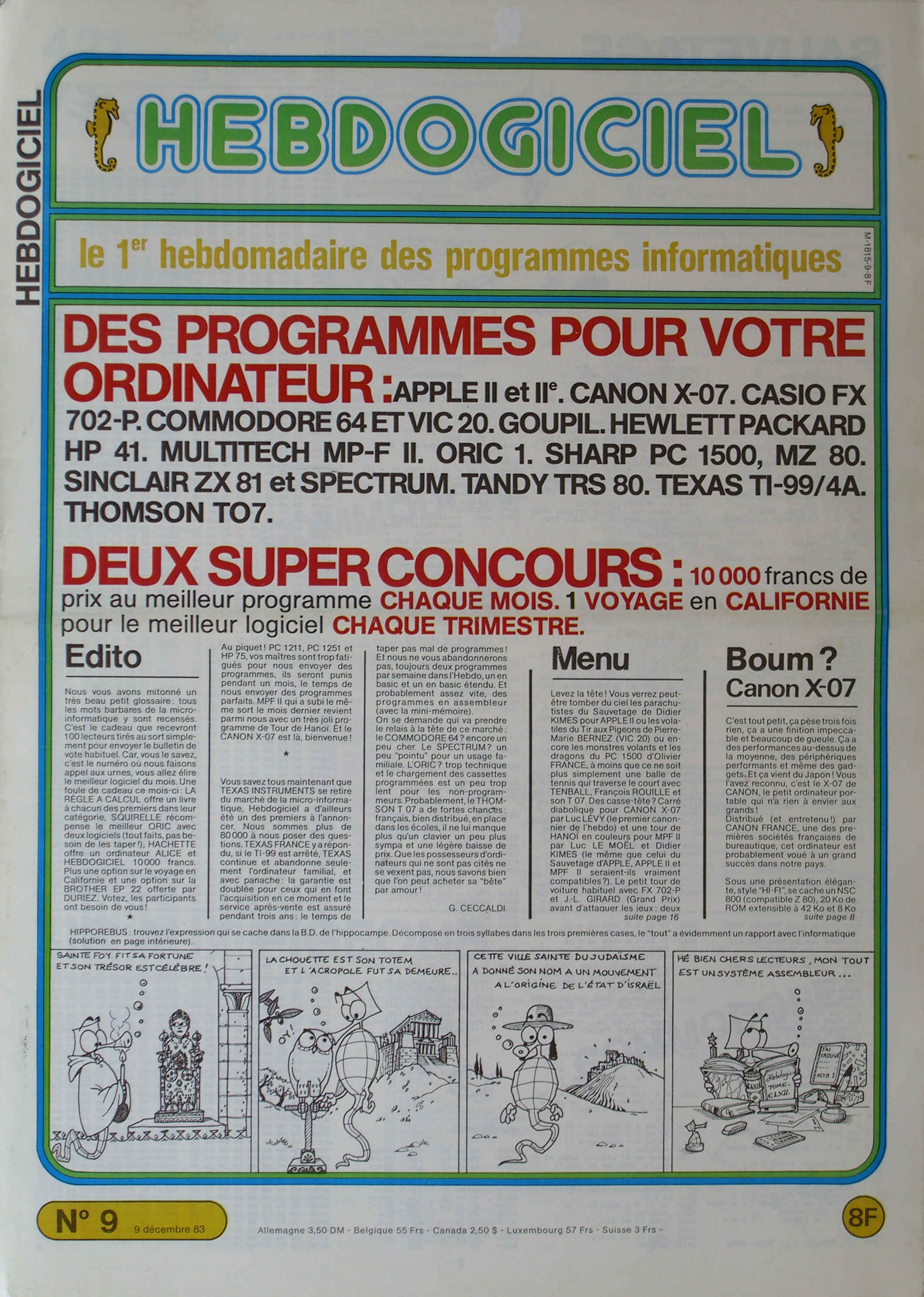 Première page de hebdogiciel numero009