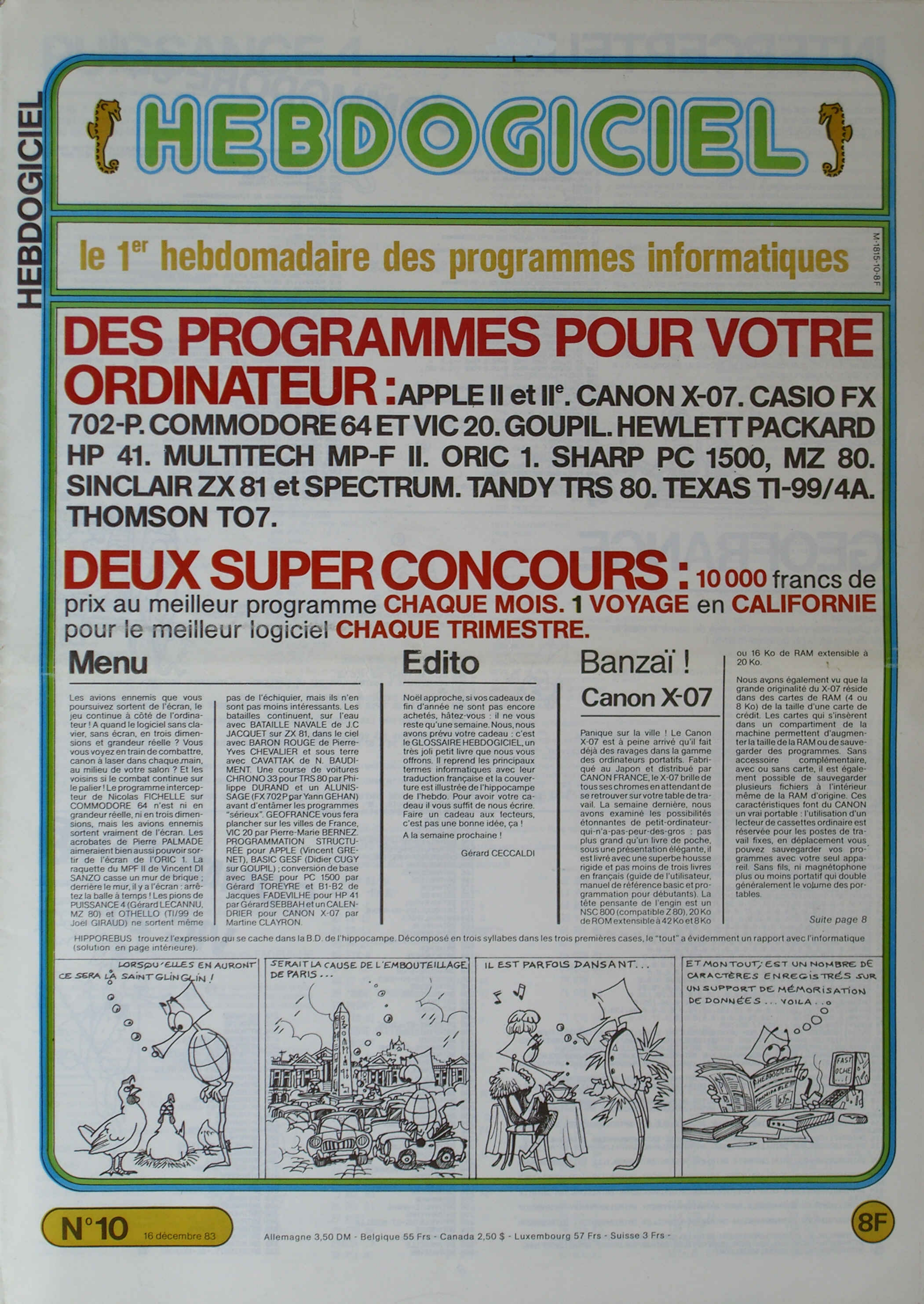 Première page de hebdogiciel numero010