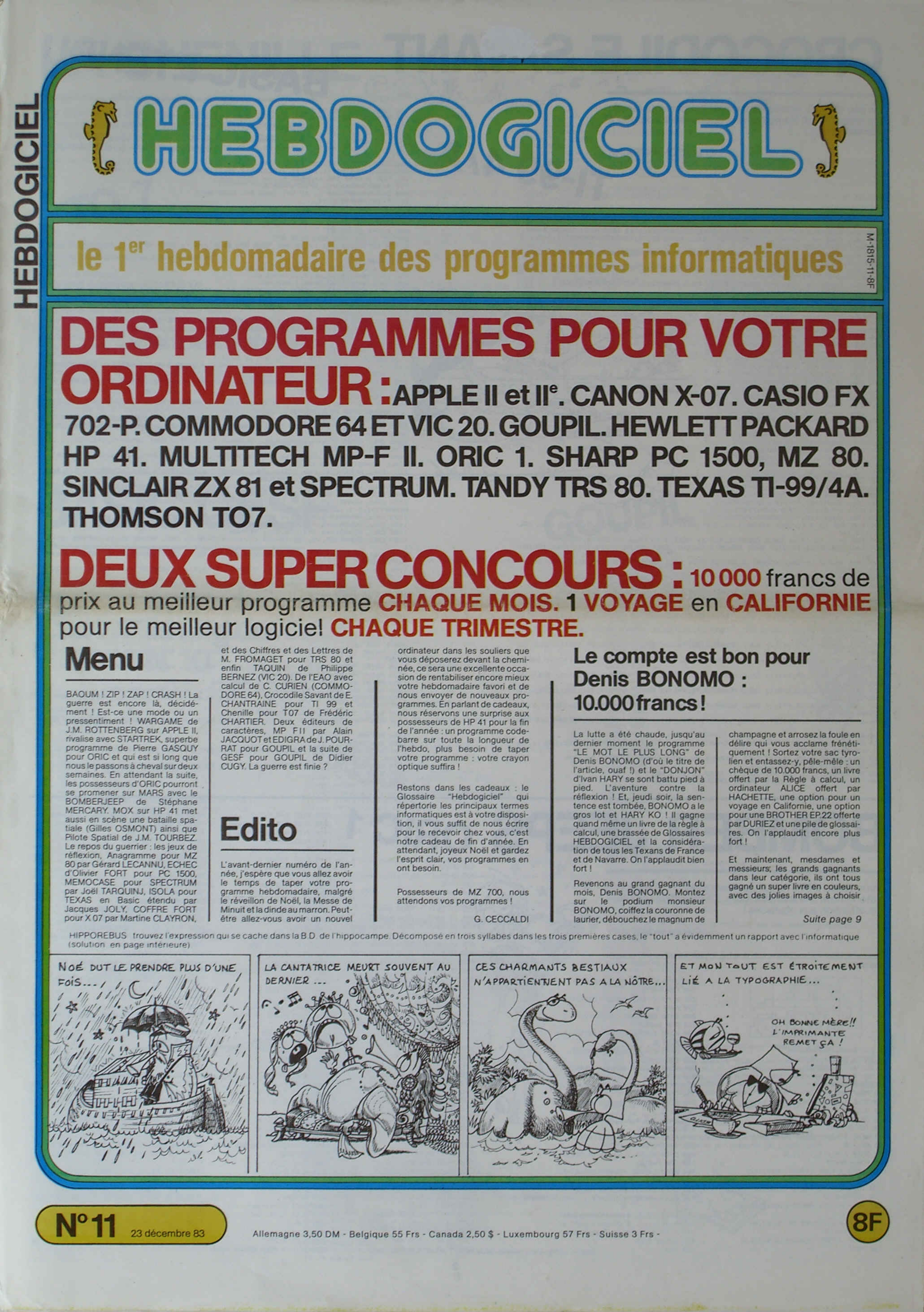 Première page de hebdogiciel numero011
