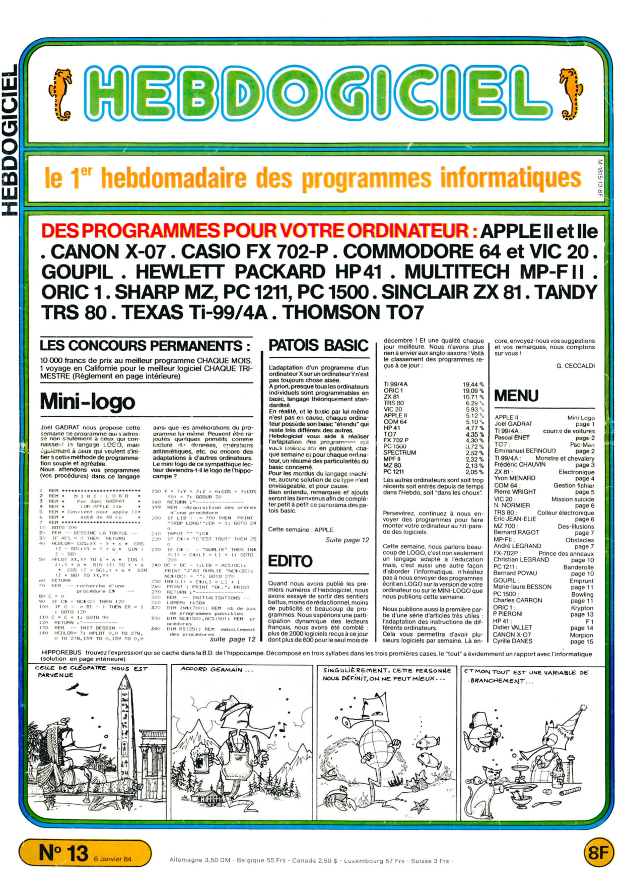 Première page de hebdogiciel numero013