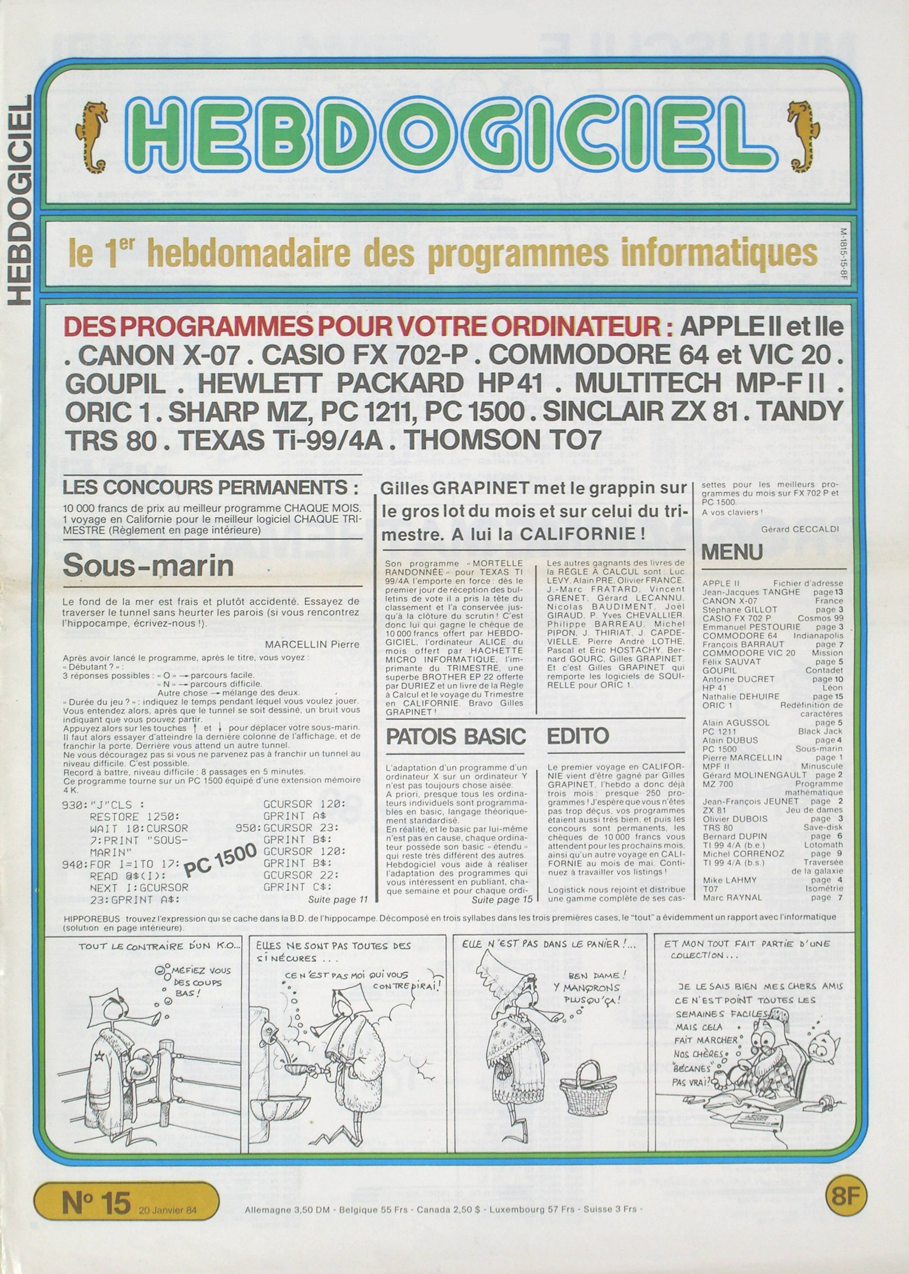 Première page de hebdogiciel numero015