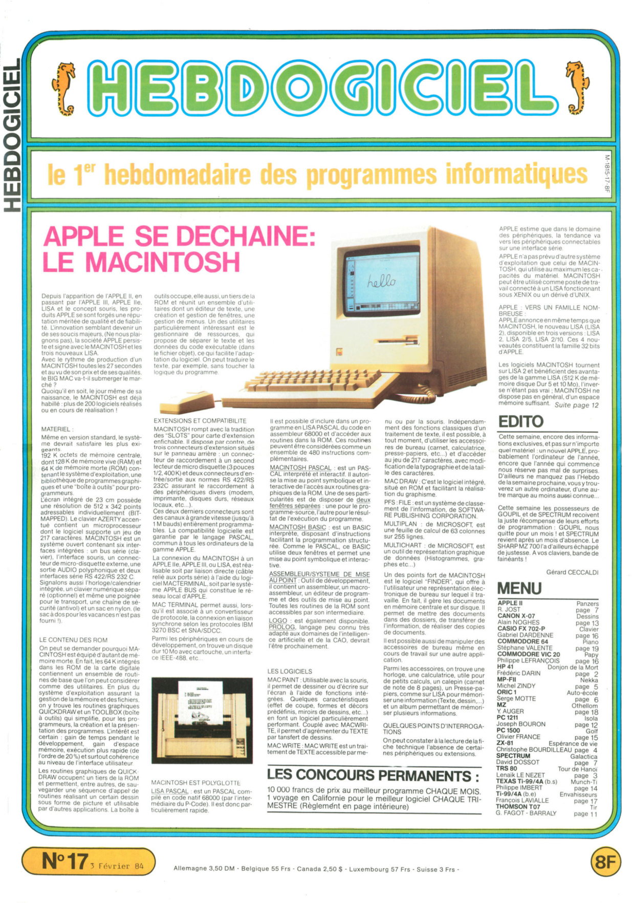 Première page de hebdogiciel numero017