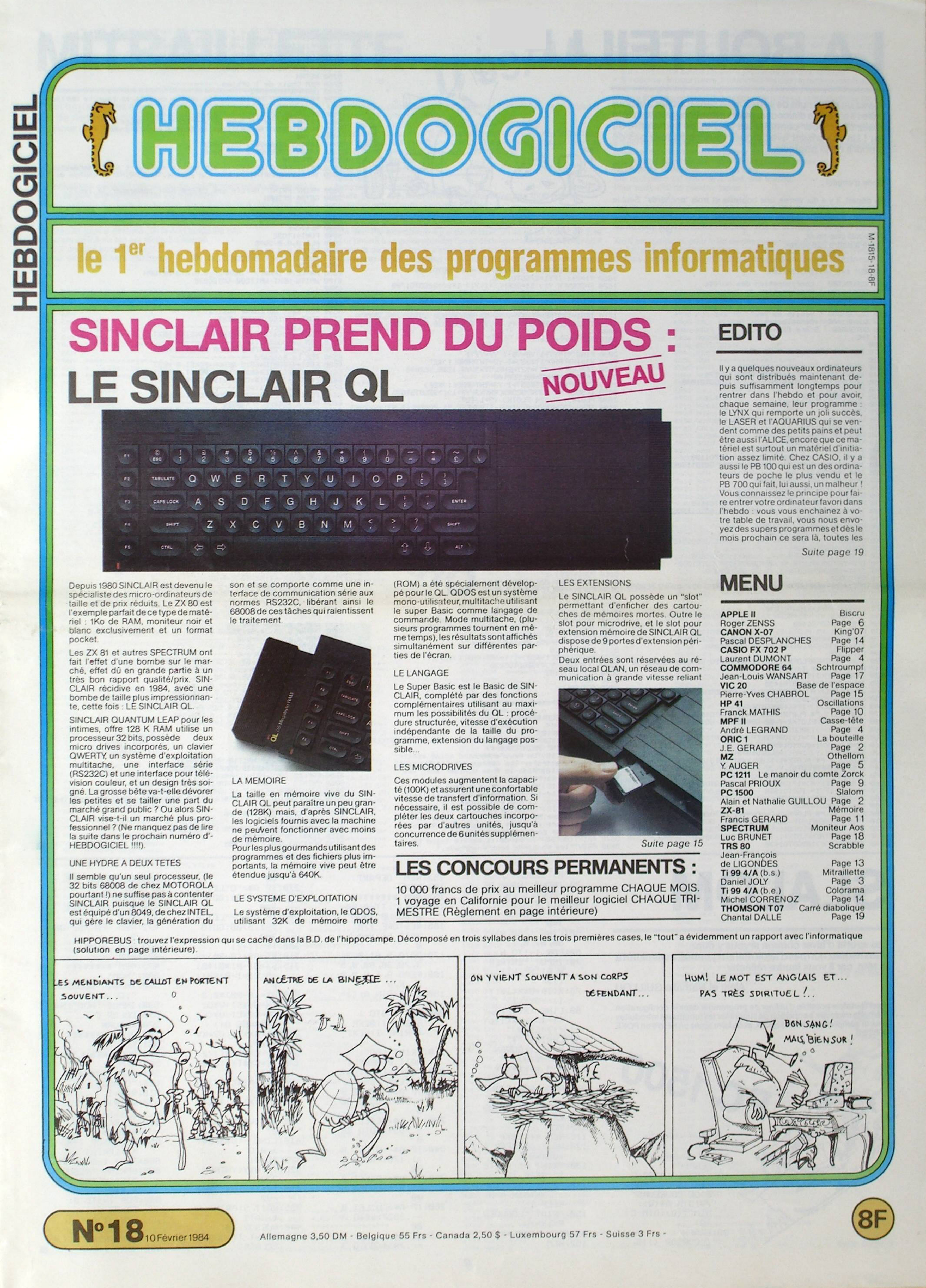 Première page de hebdogiciel numero018