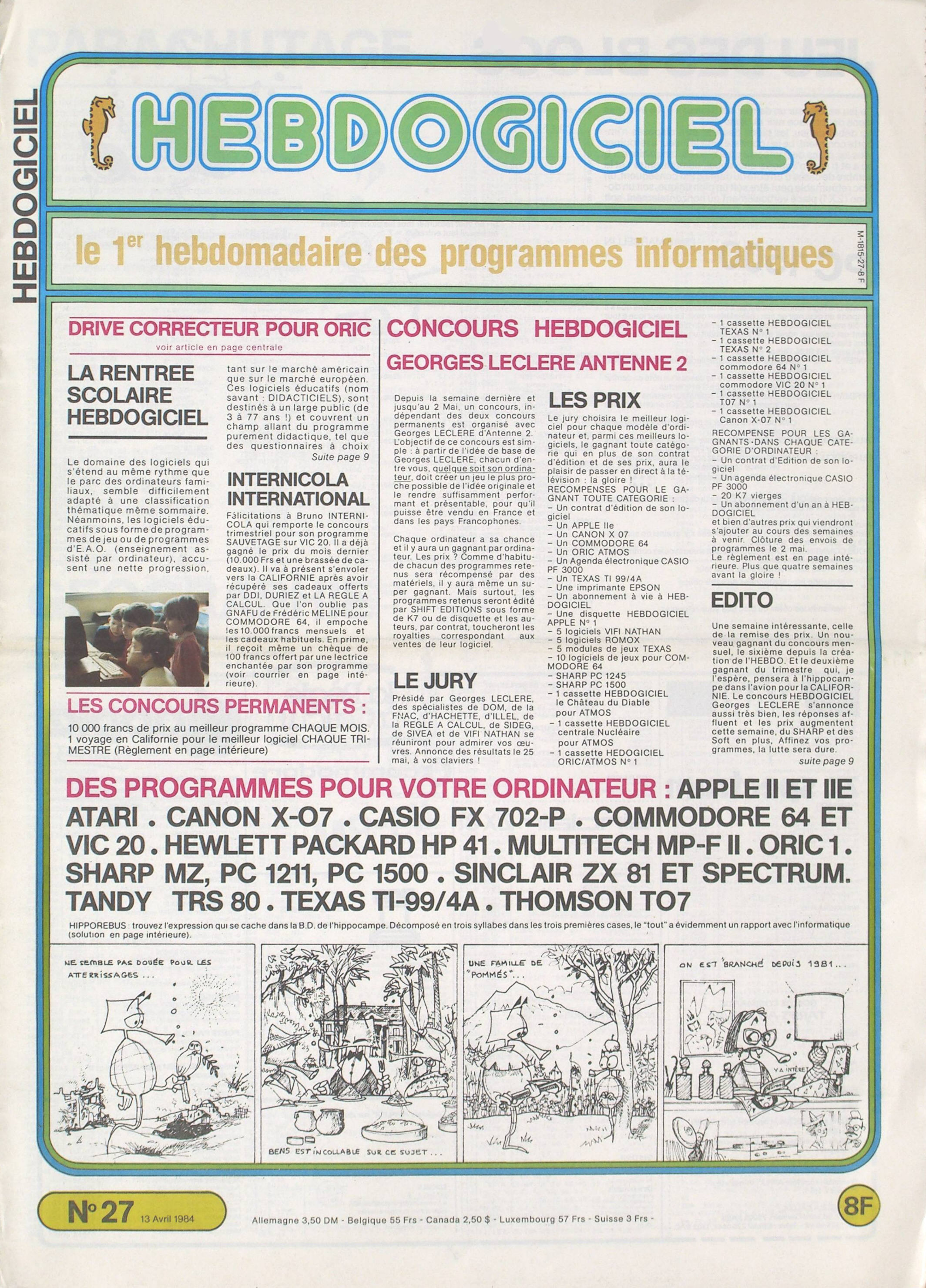 Première page de hebdogiciel numero027