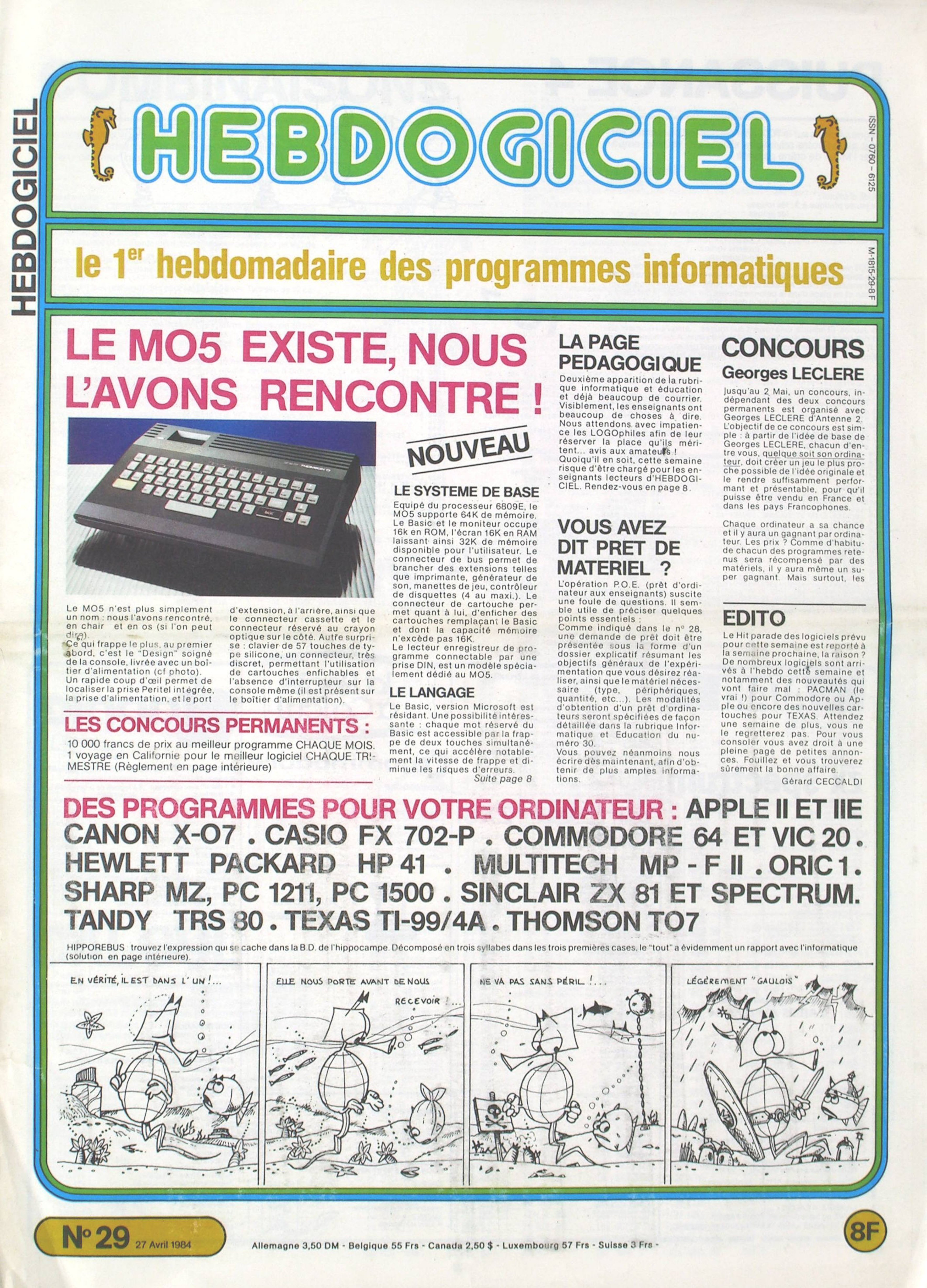 Première page de hebdogiciel numero029