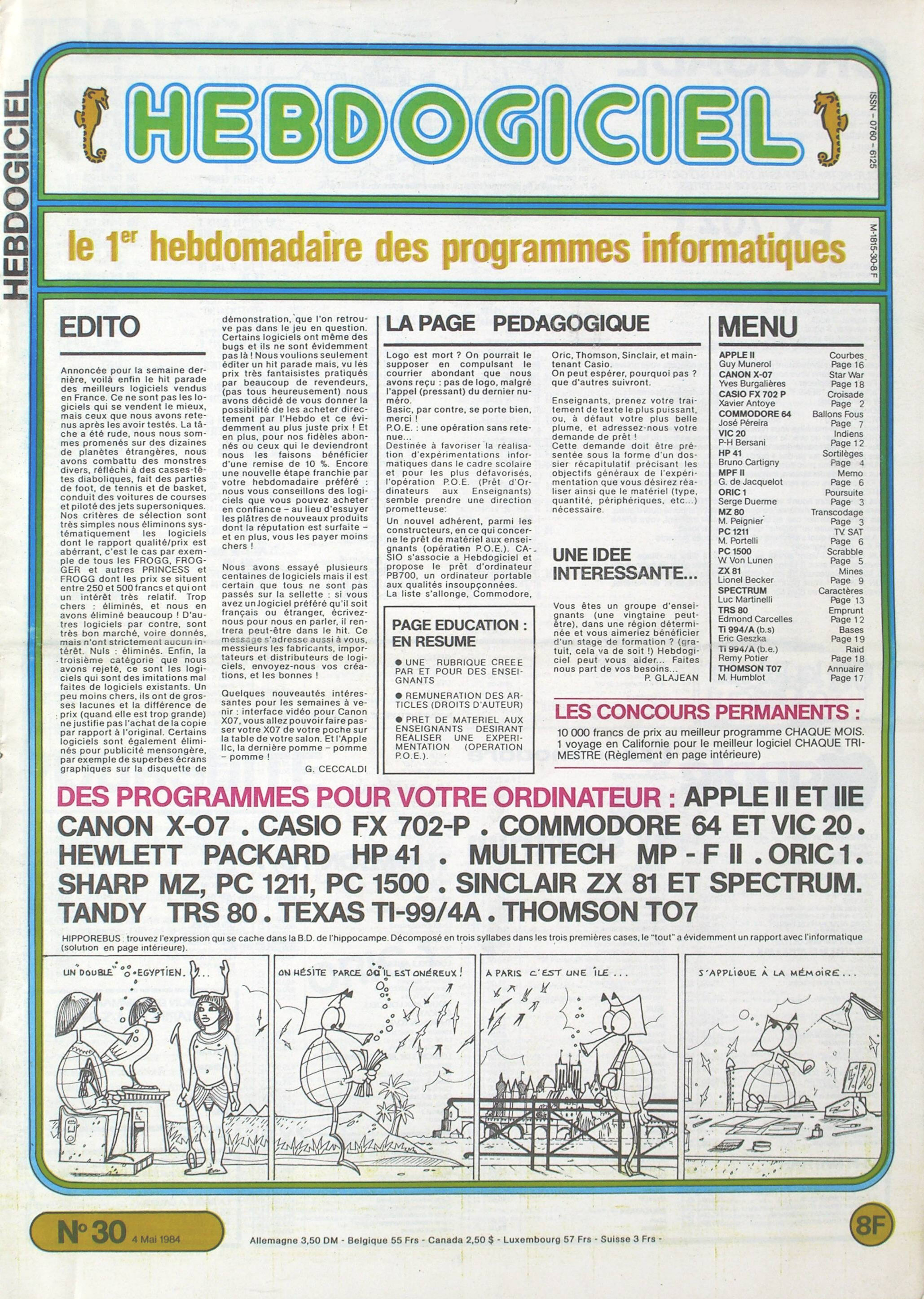 Première page de hebdogiciel numero030