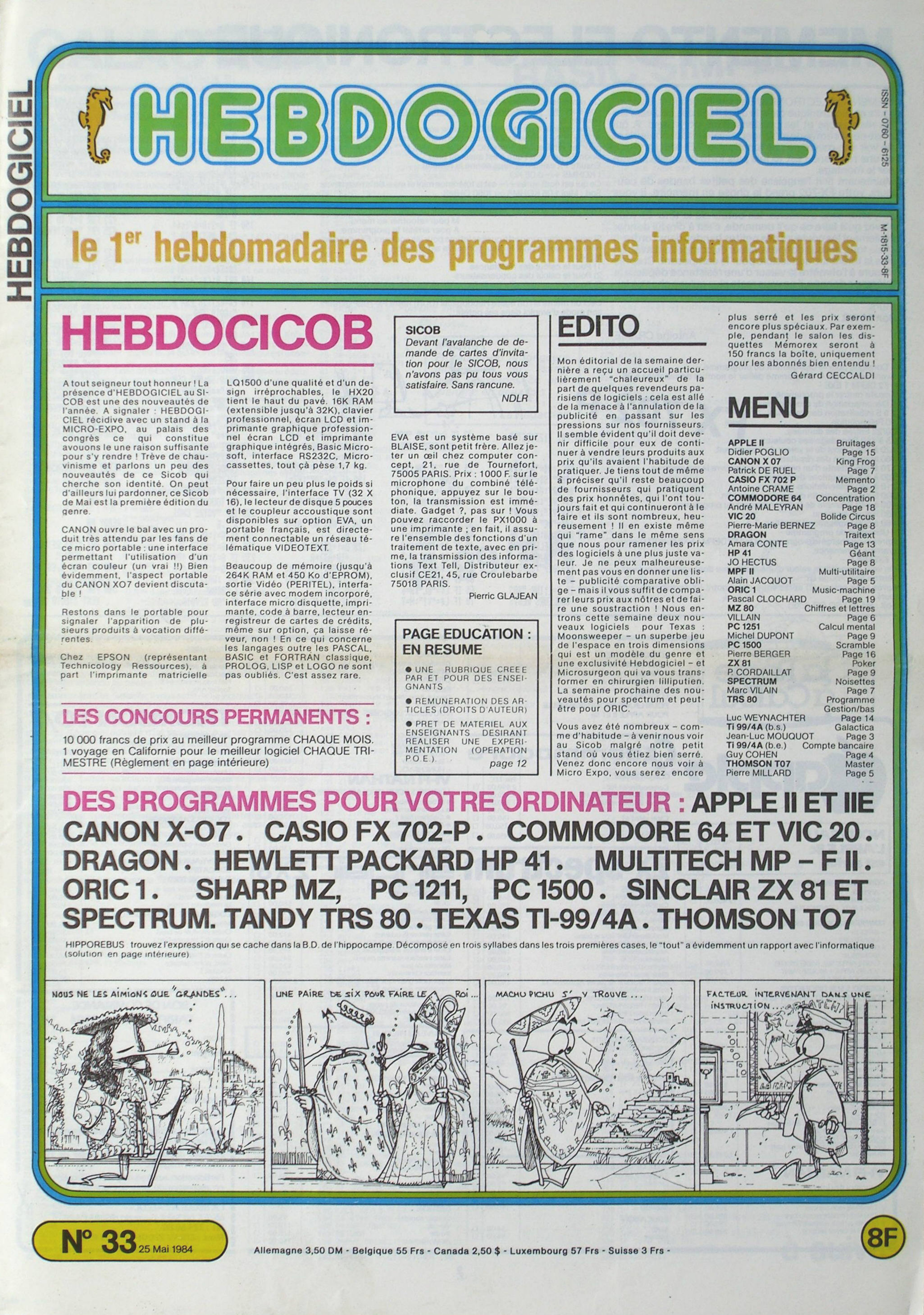 Première page de hebdogiciel numero033