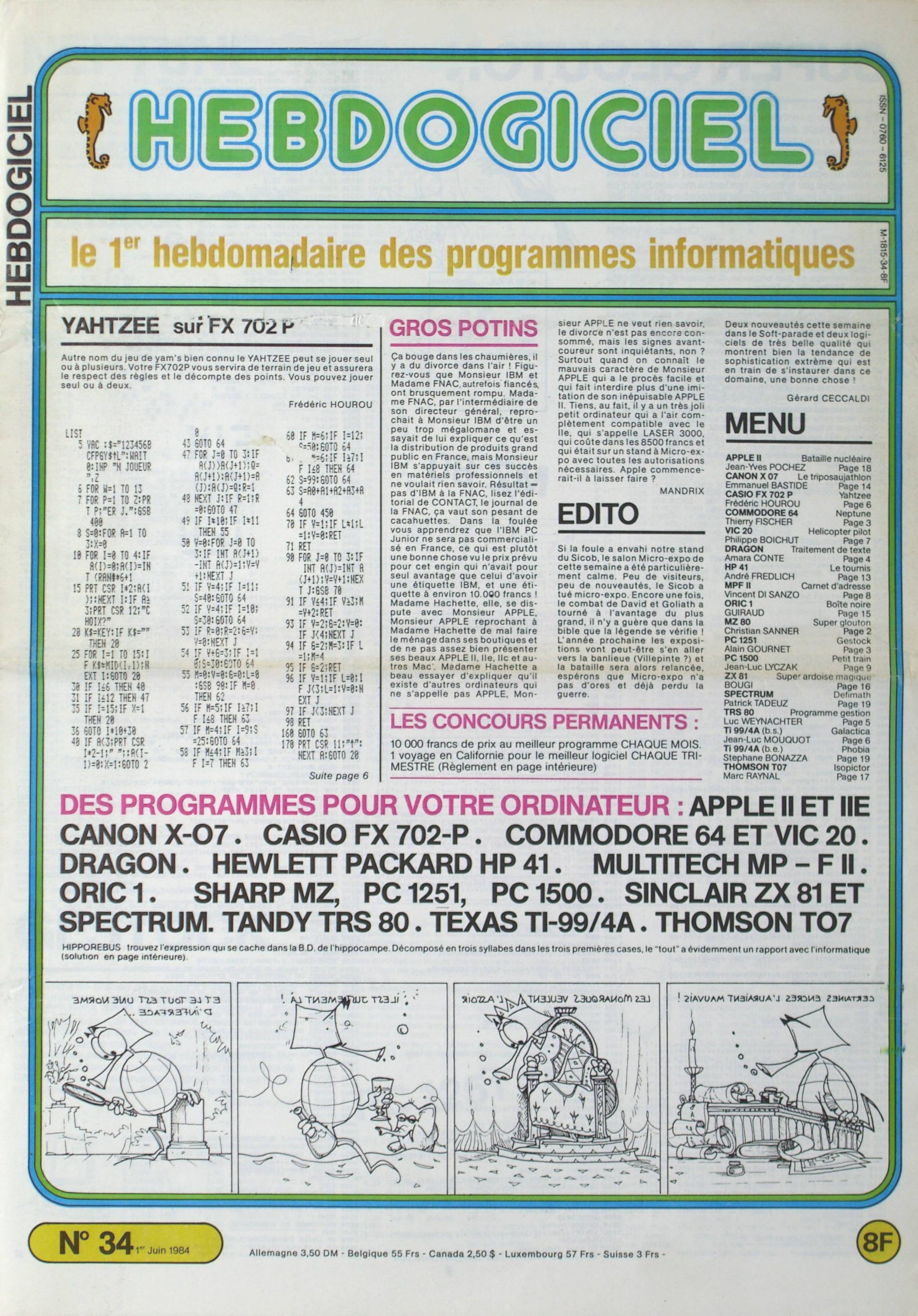 Première page de hebdogiciel numero034