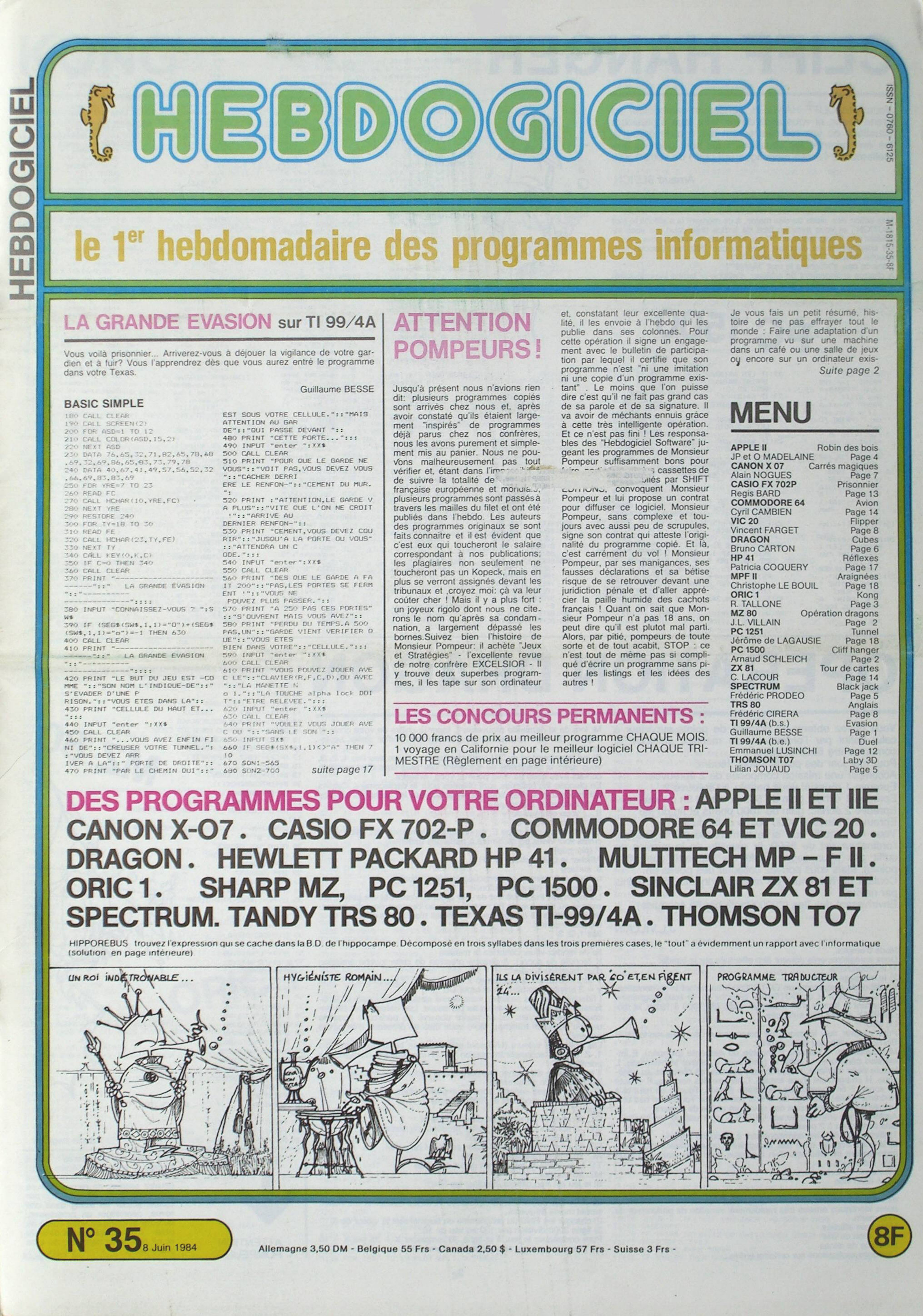 Première page de hebdogiciel numero035