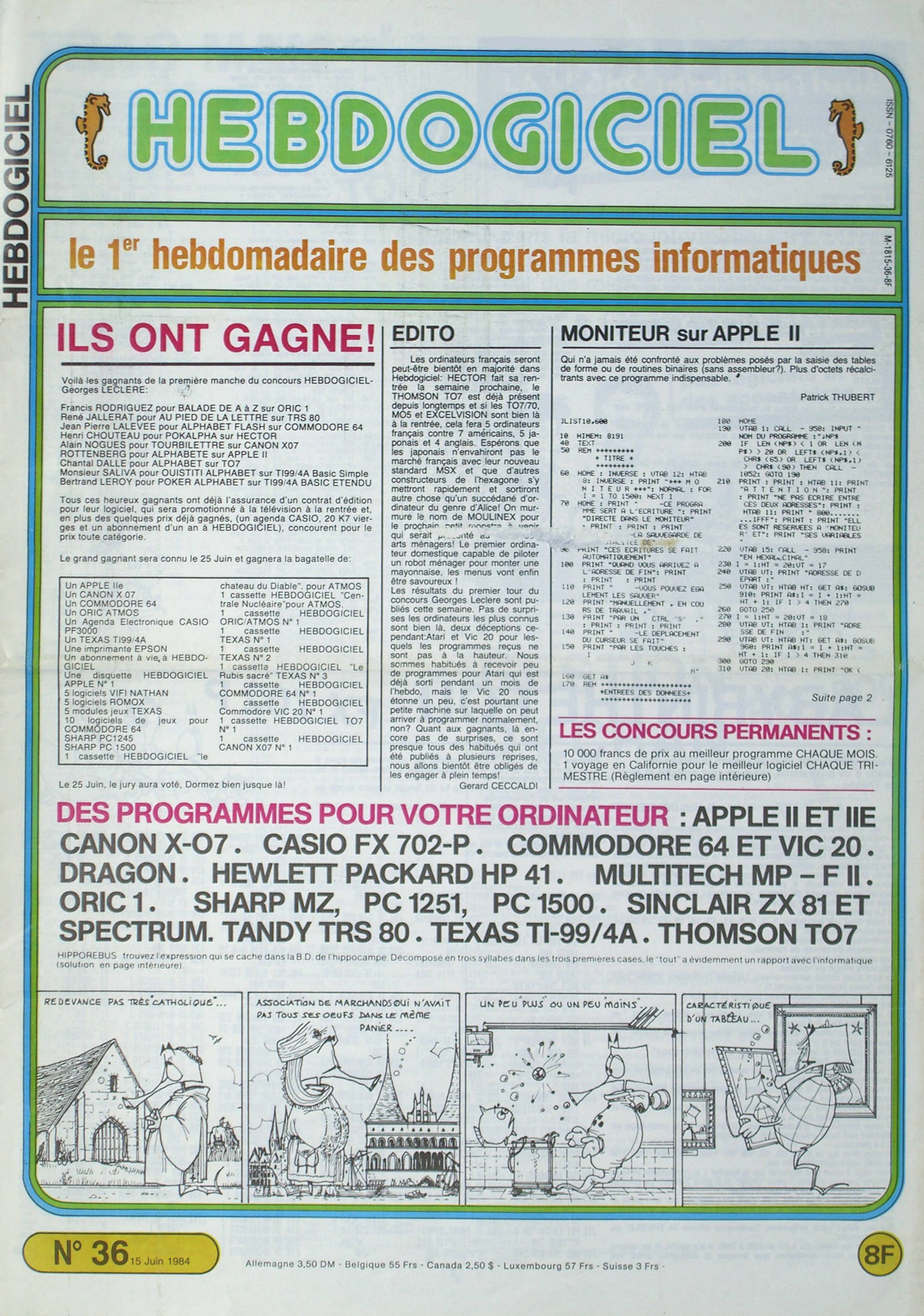 Première page de hebdogiciel numero036