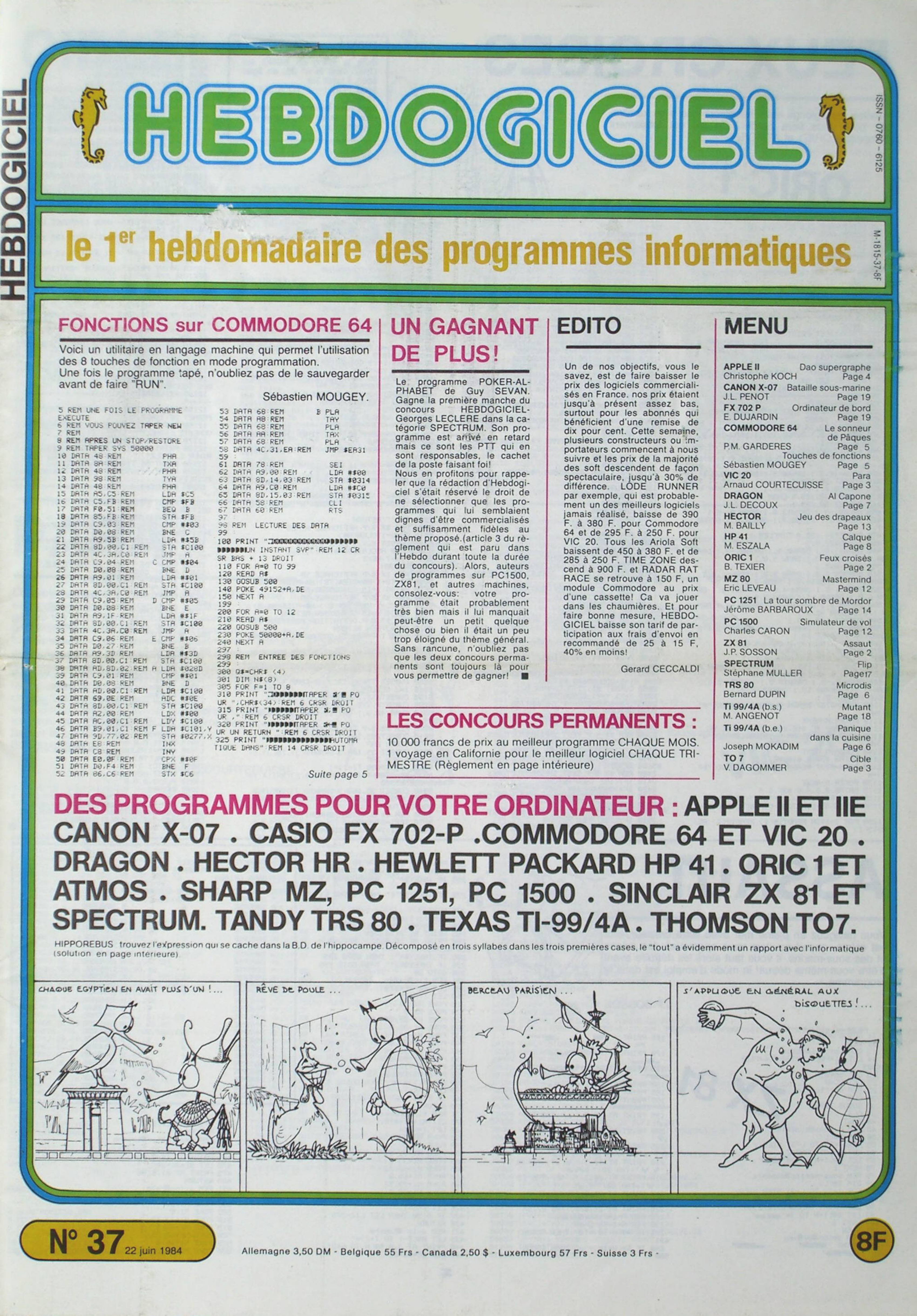 Première page de hebdogiciel numero037