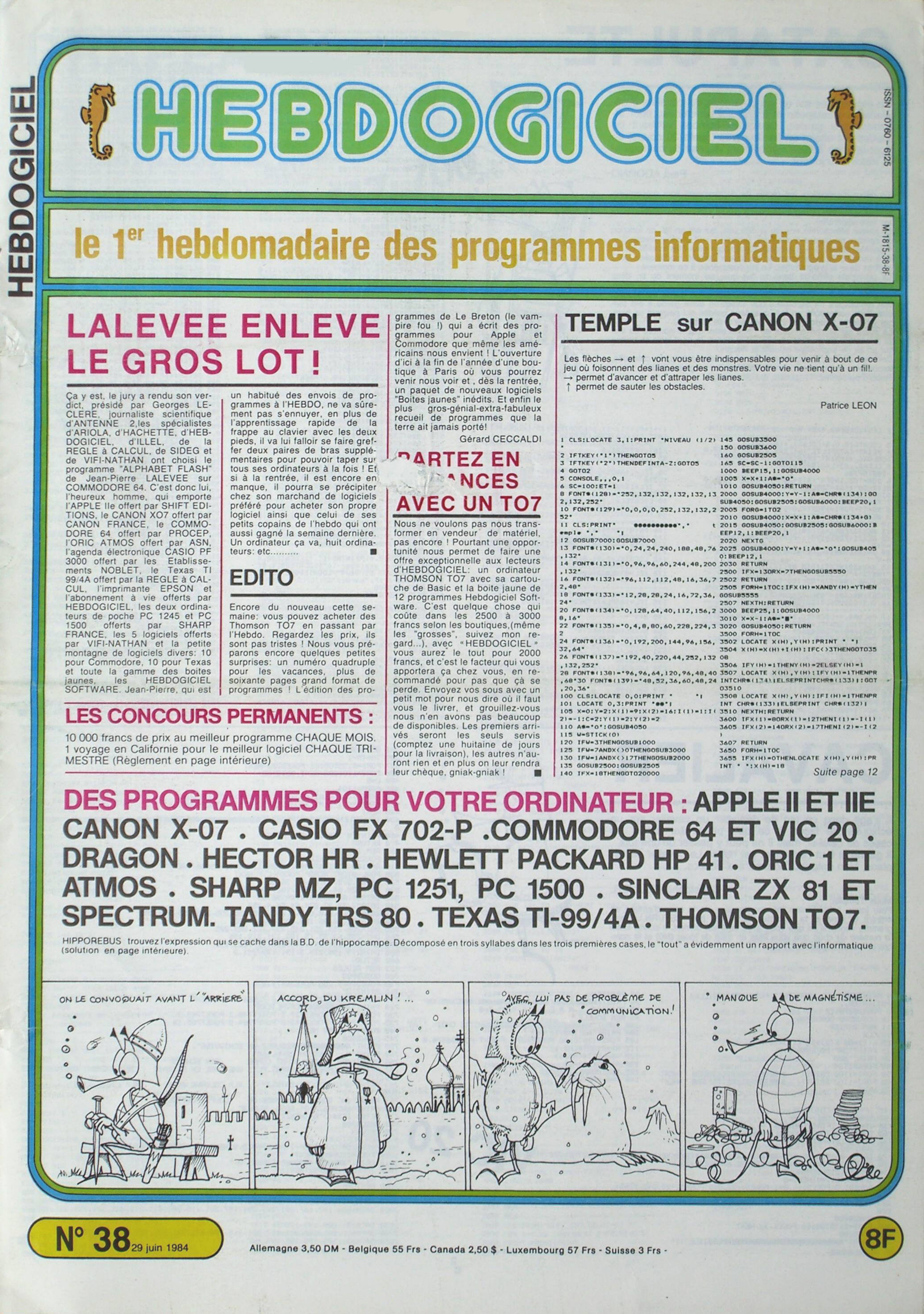 Première page de hebdogiciel numero038