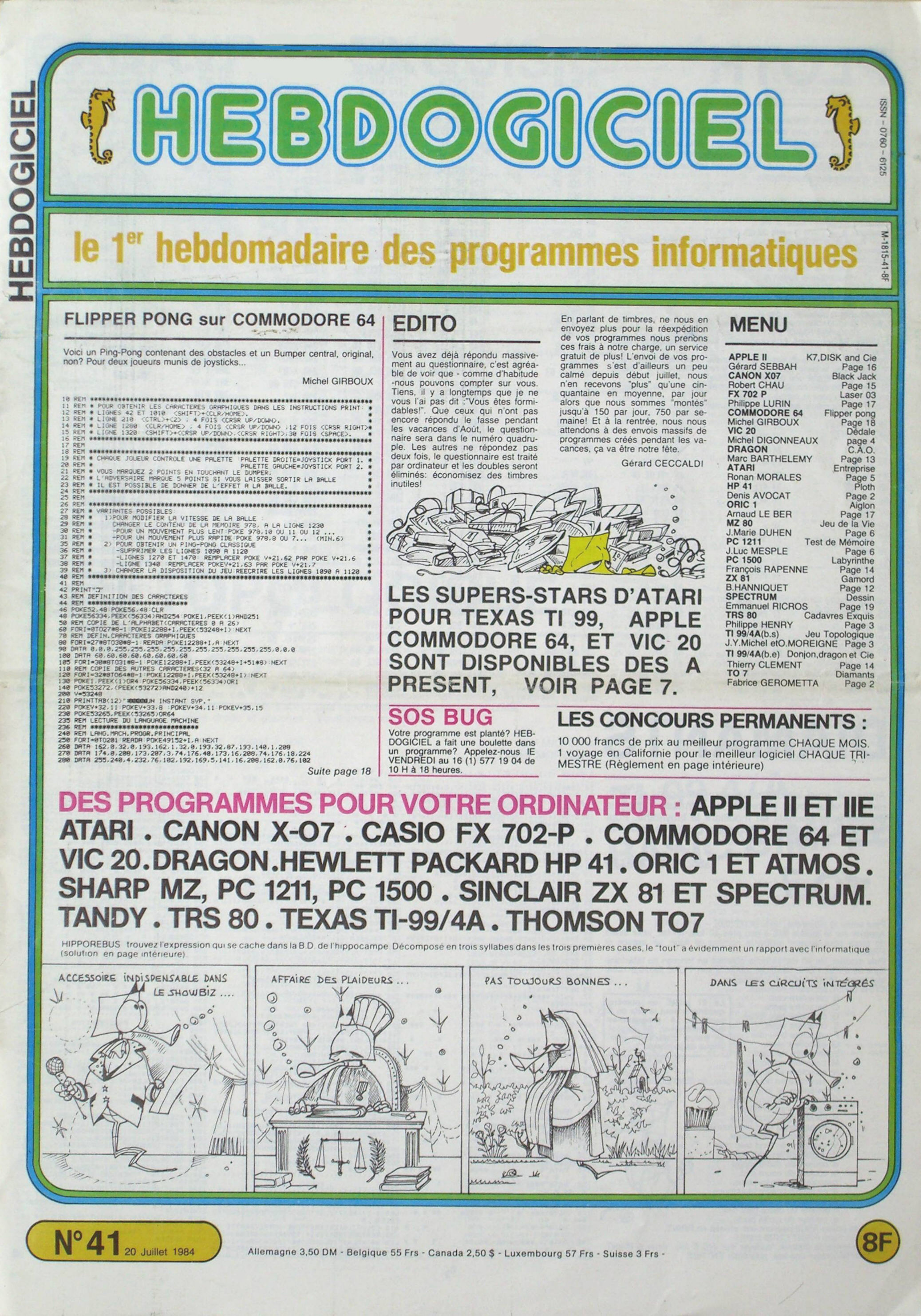 Première page de hebdogiciel numero041