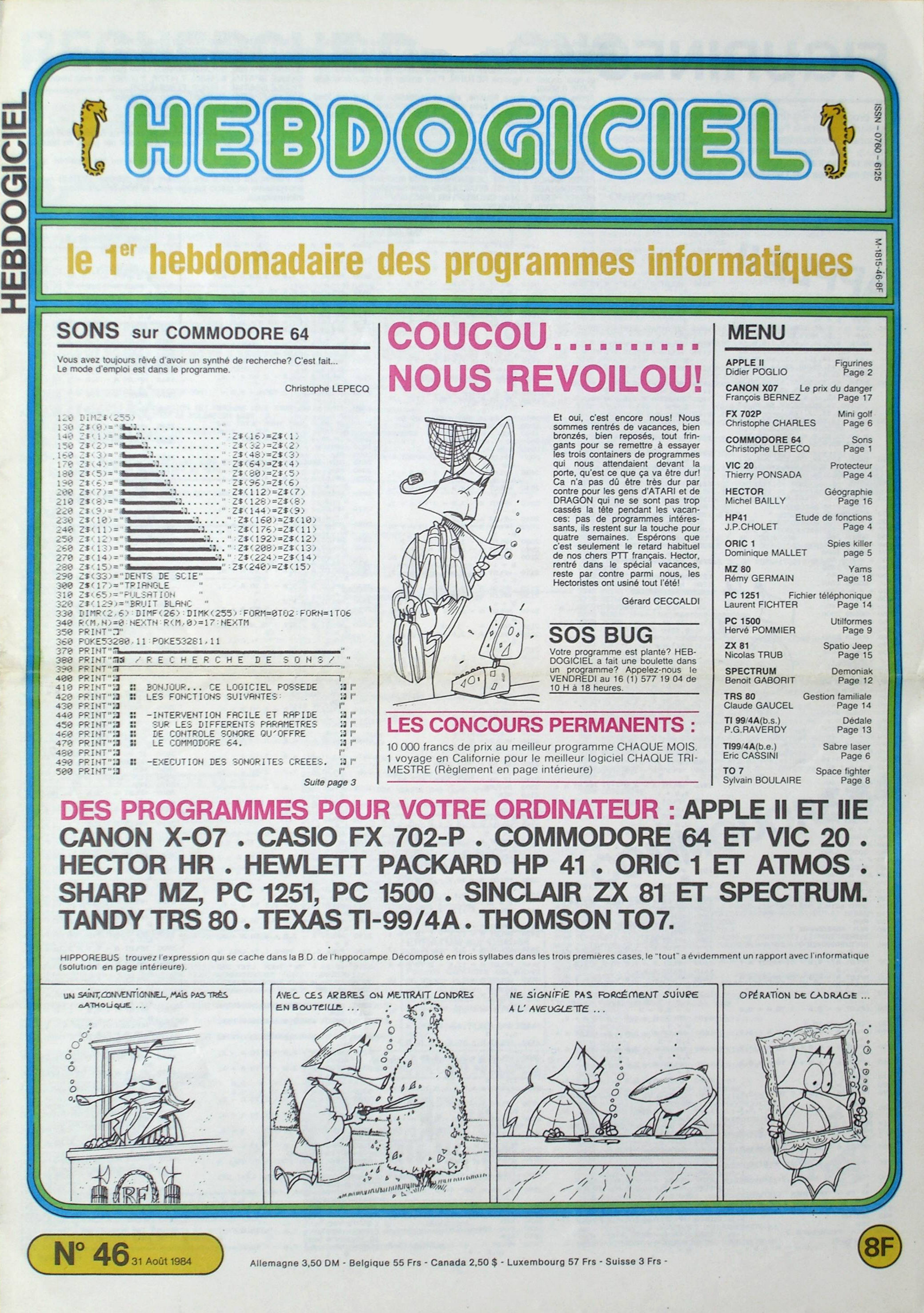 Première page de hebdogiciel numero046