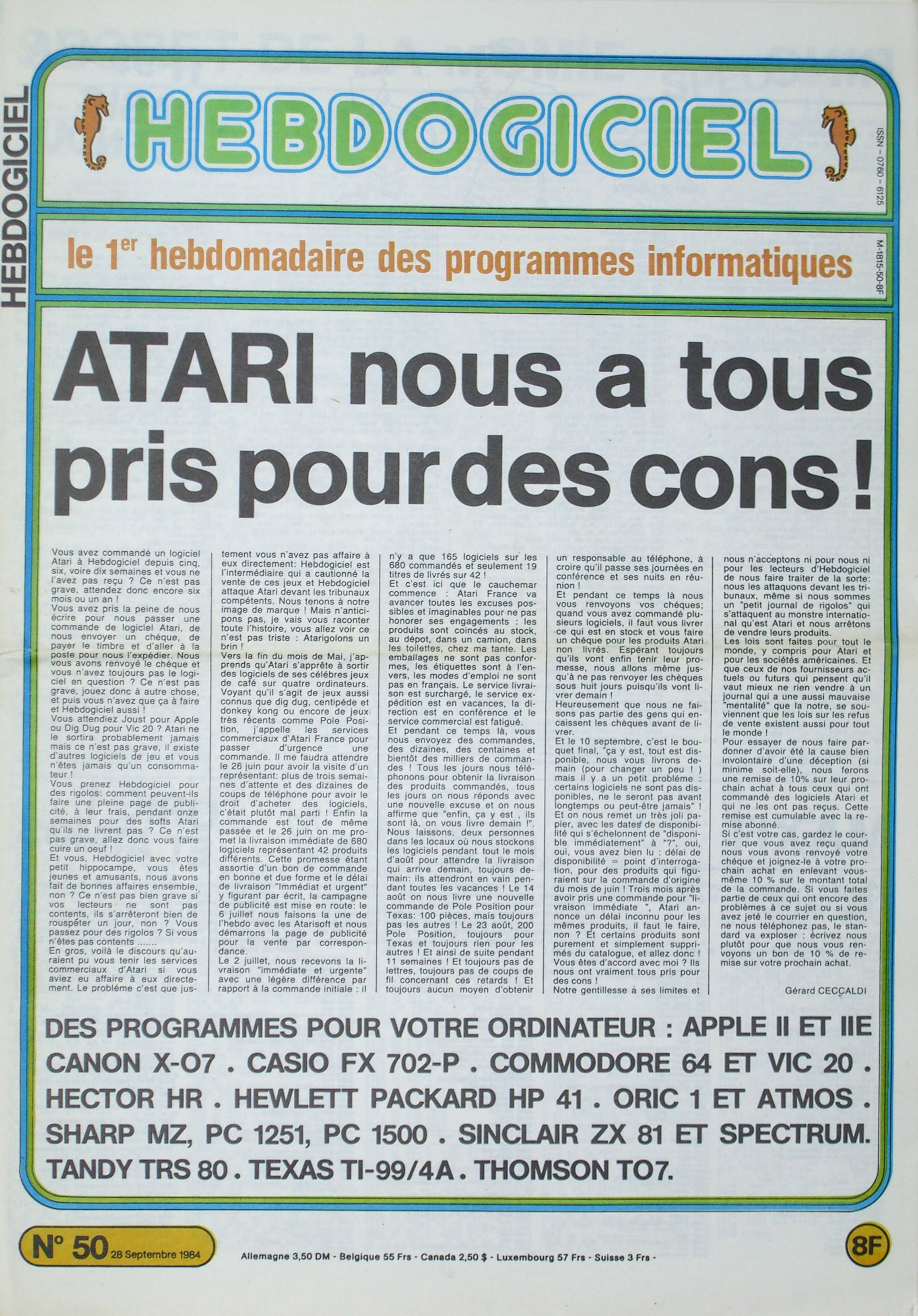 Première page de hebdogiciel numero050