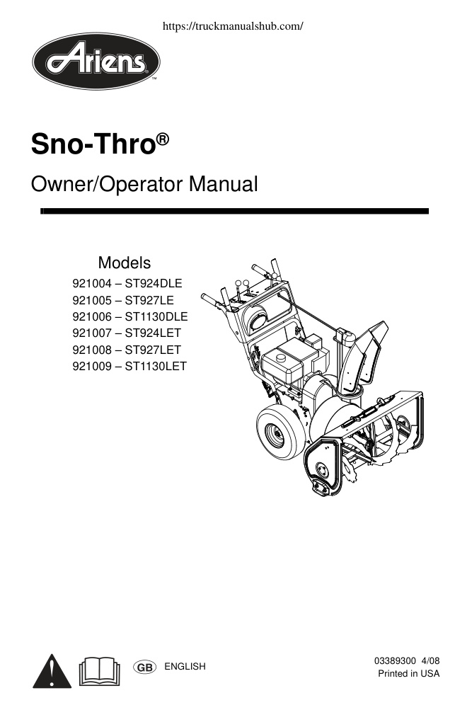 Première page de Owner/Operator Manual