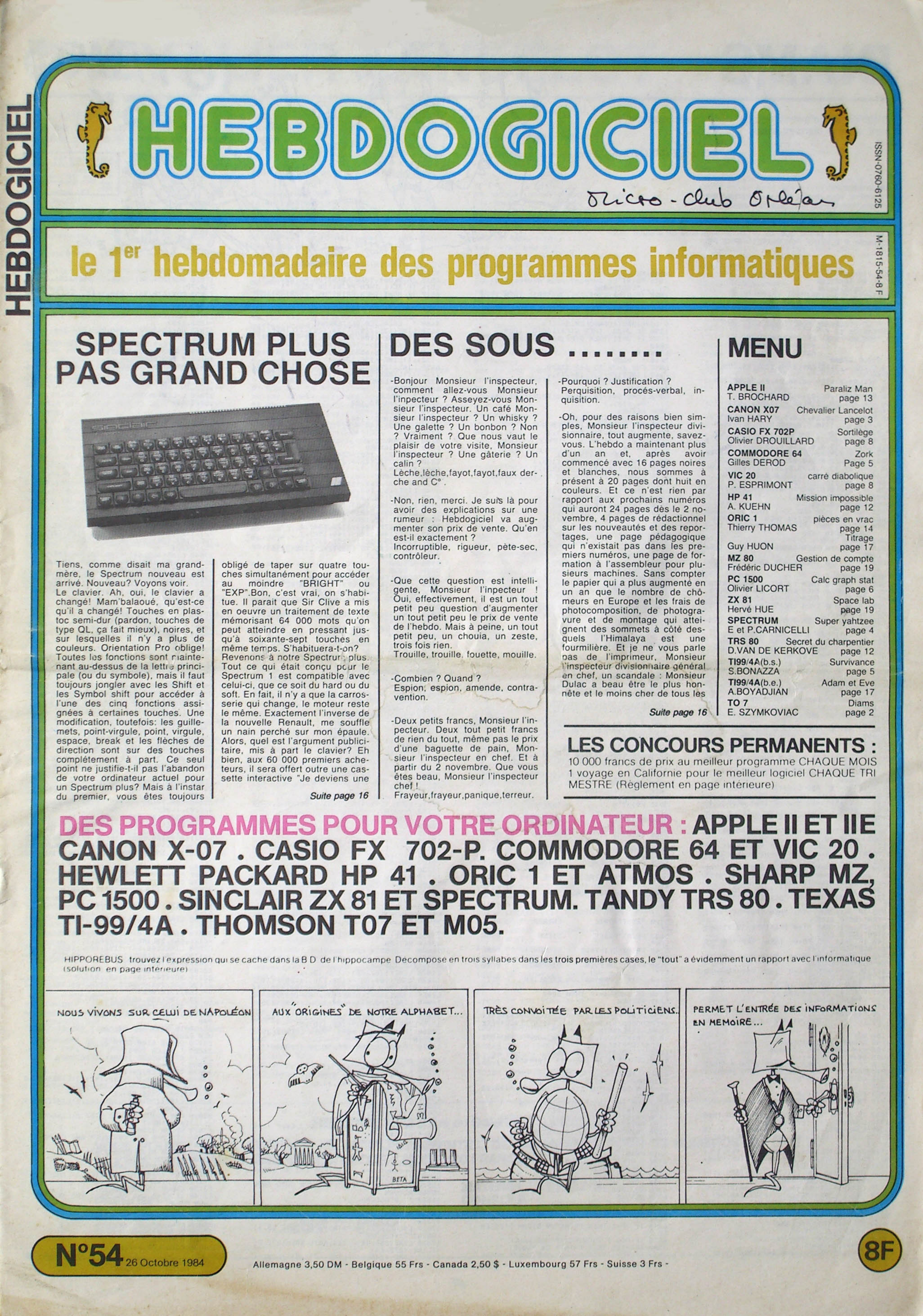 Première page de hebdogiciel numero054