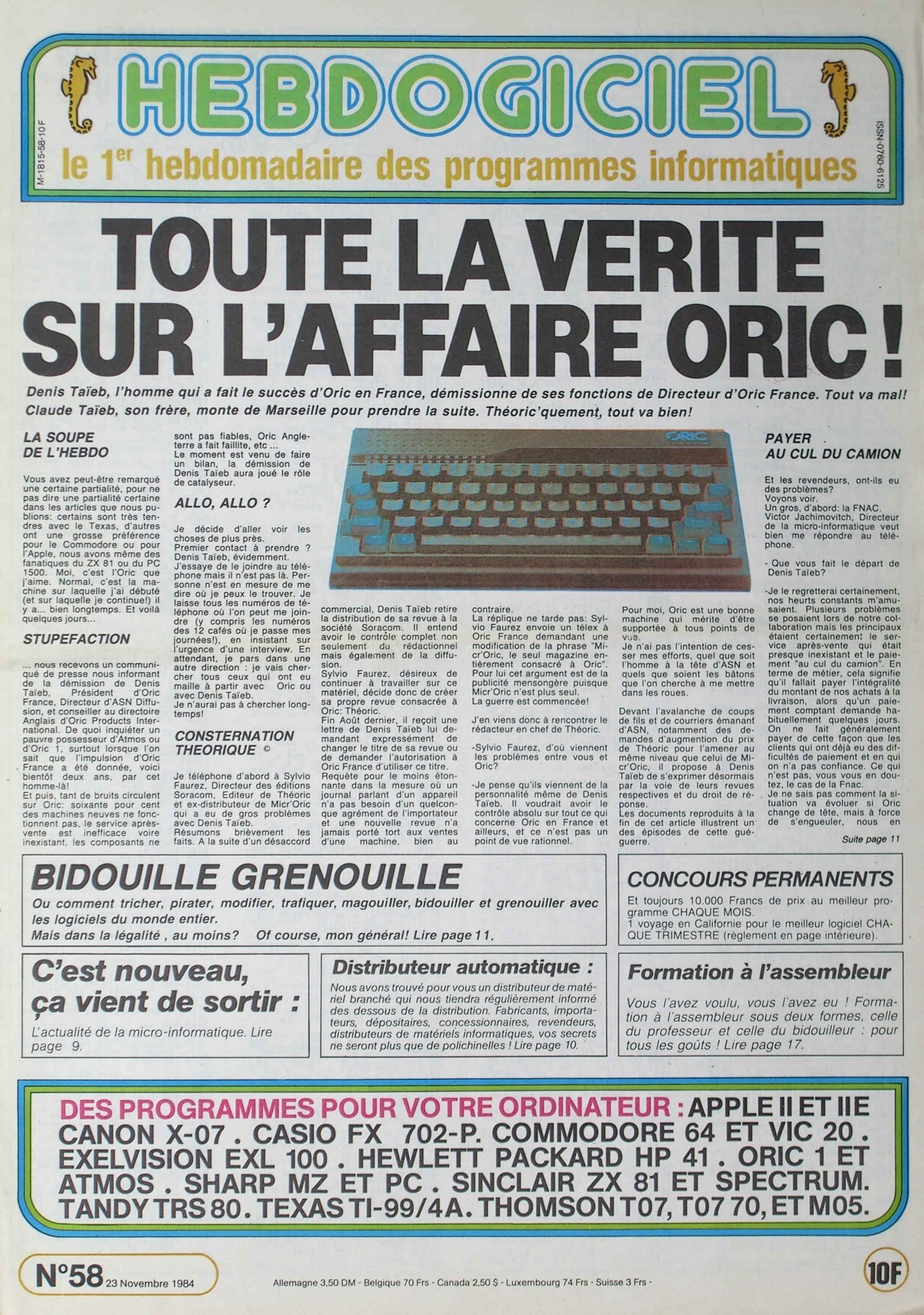 Première page de hebdogiciel numero058