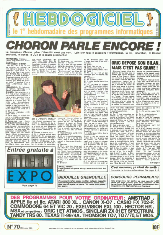 Première page de hebdogiciel numero070