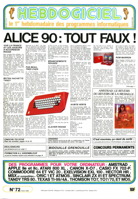 Première page de hebdogiciel numero072