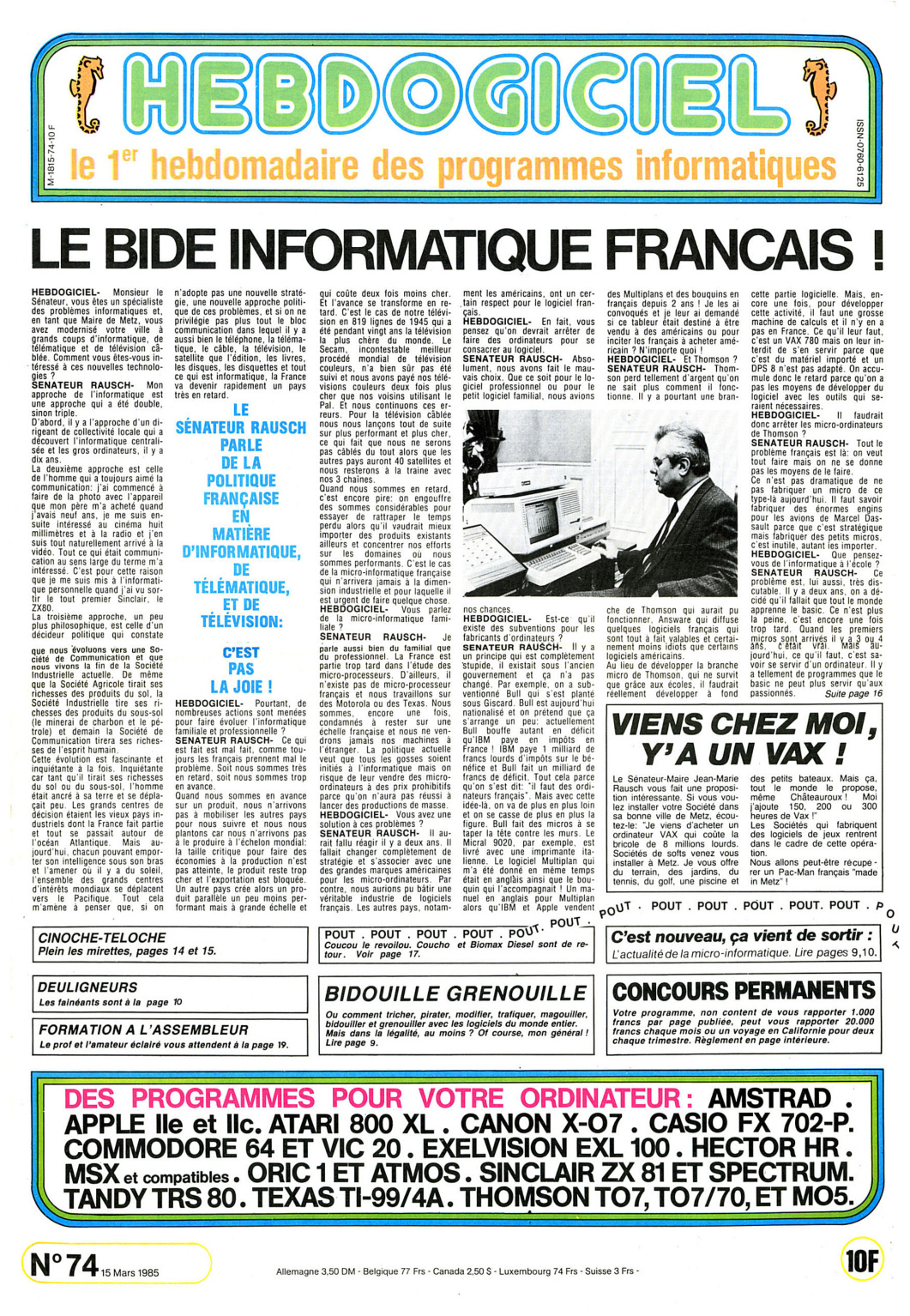 Première page de hebdogiciel numero074