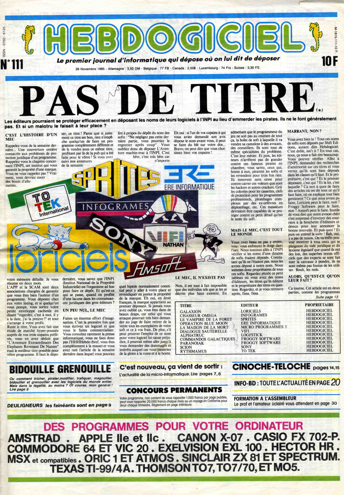 Première page de hebdogiciel numero111