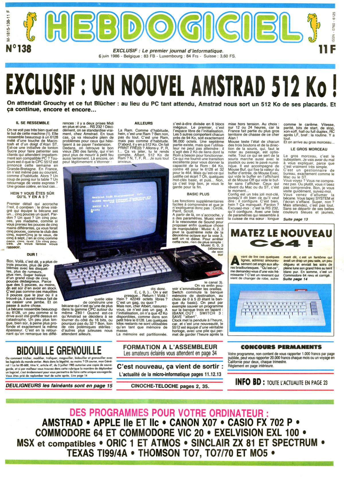 Première page de hebdogiciel numero138