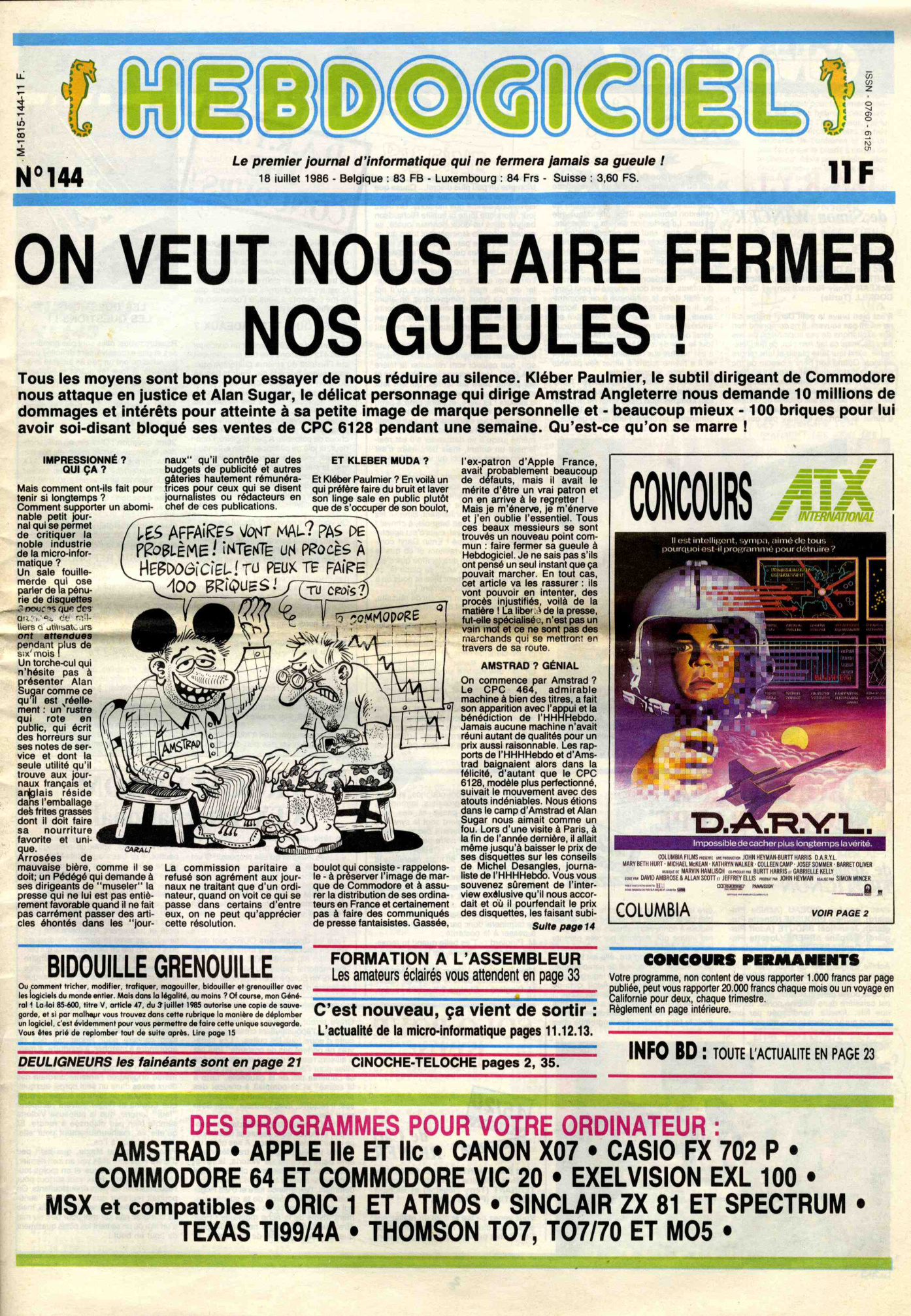 Première page de hebdogiciel numero144
