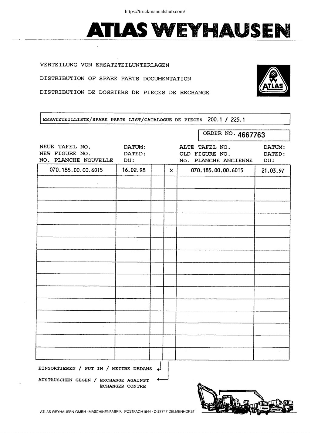 Première page de ERSATZTEILLISTE/SPARE PARTS LIST/CATALOGUE DE PIECES 200.1 / 225.1