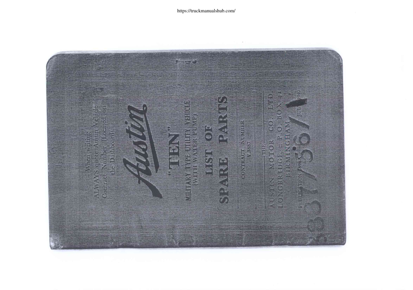 Première page de Spare parts list Austin Tilly
